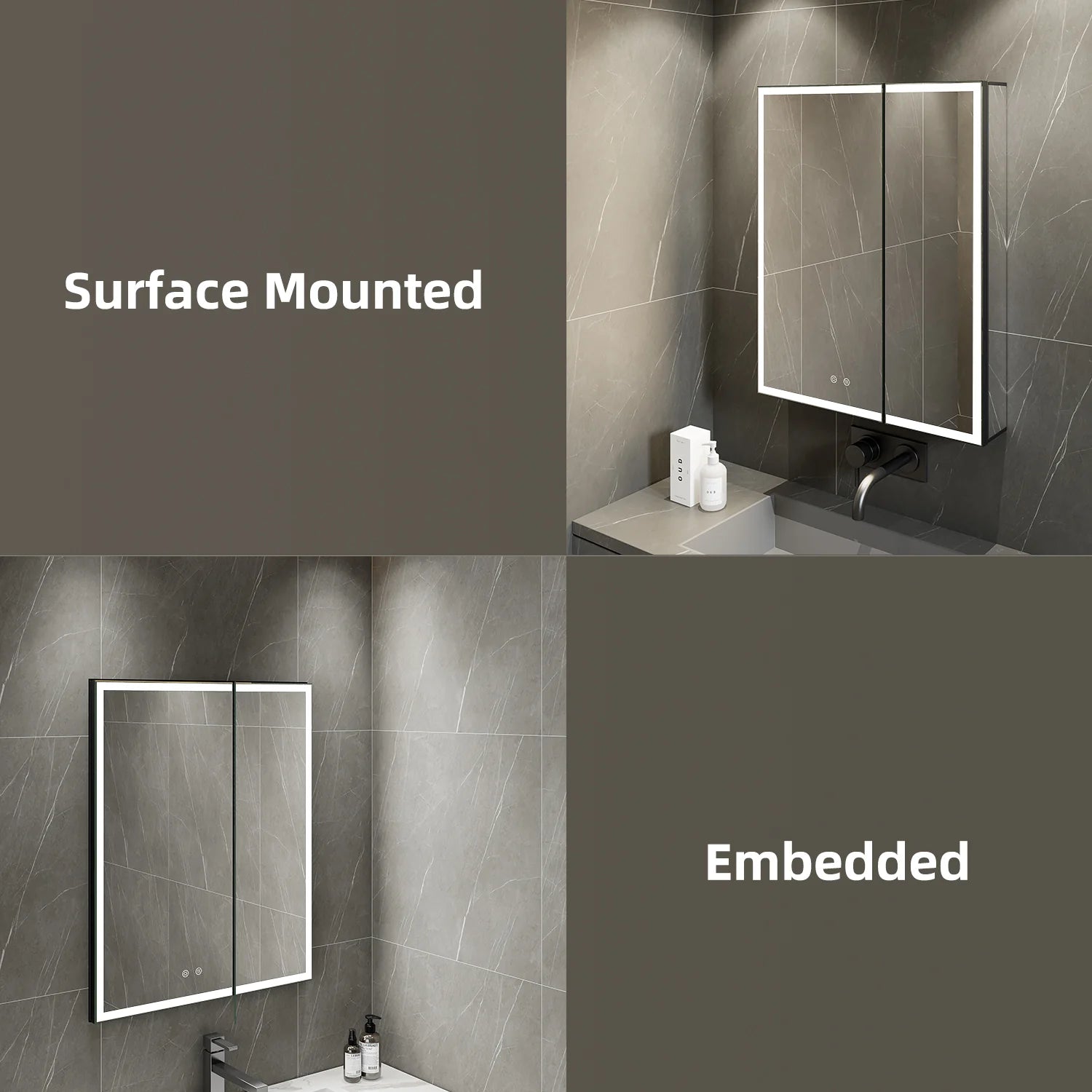 26" x 32" LED Mirror Medicine Cabinet – Aluminum Frame, Anti-Fog, Recessed or Surface Mount 26"x32"