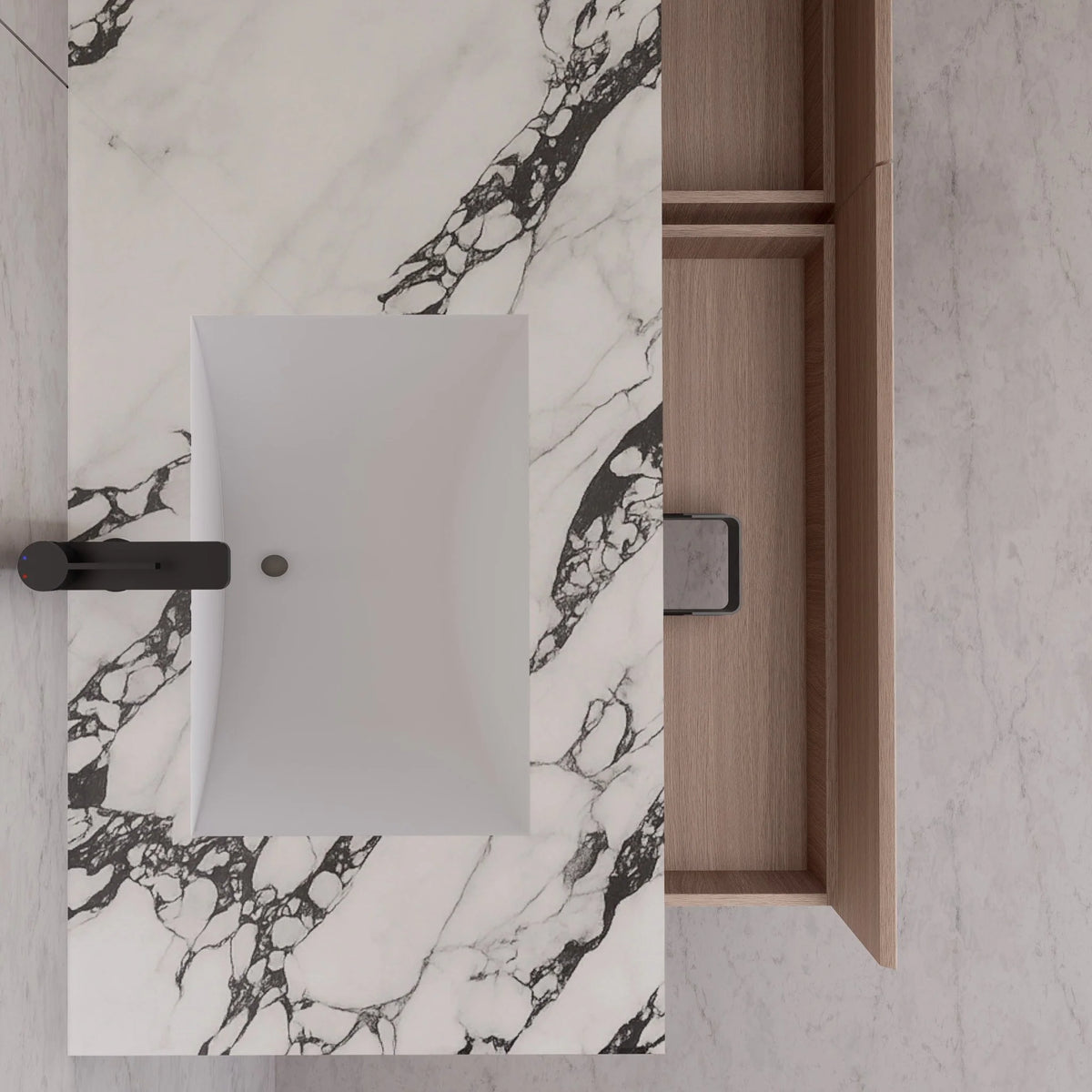 60"/ 71" Nature Oak Double Sink Stone Top with Single Floating Bathroom Vanity