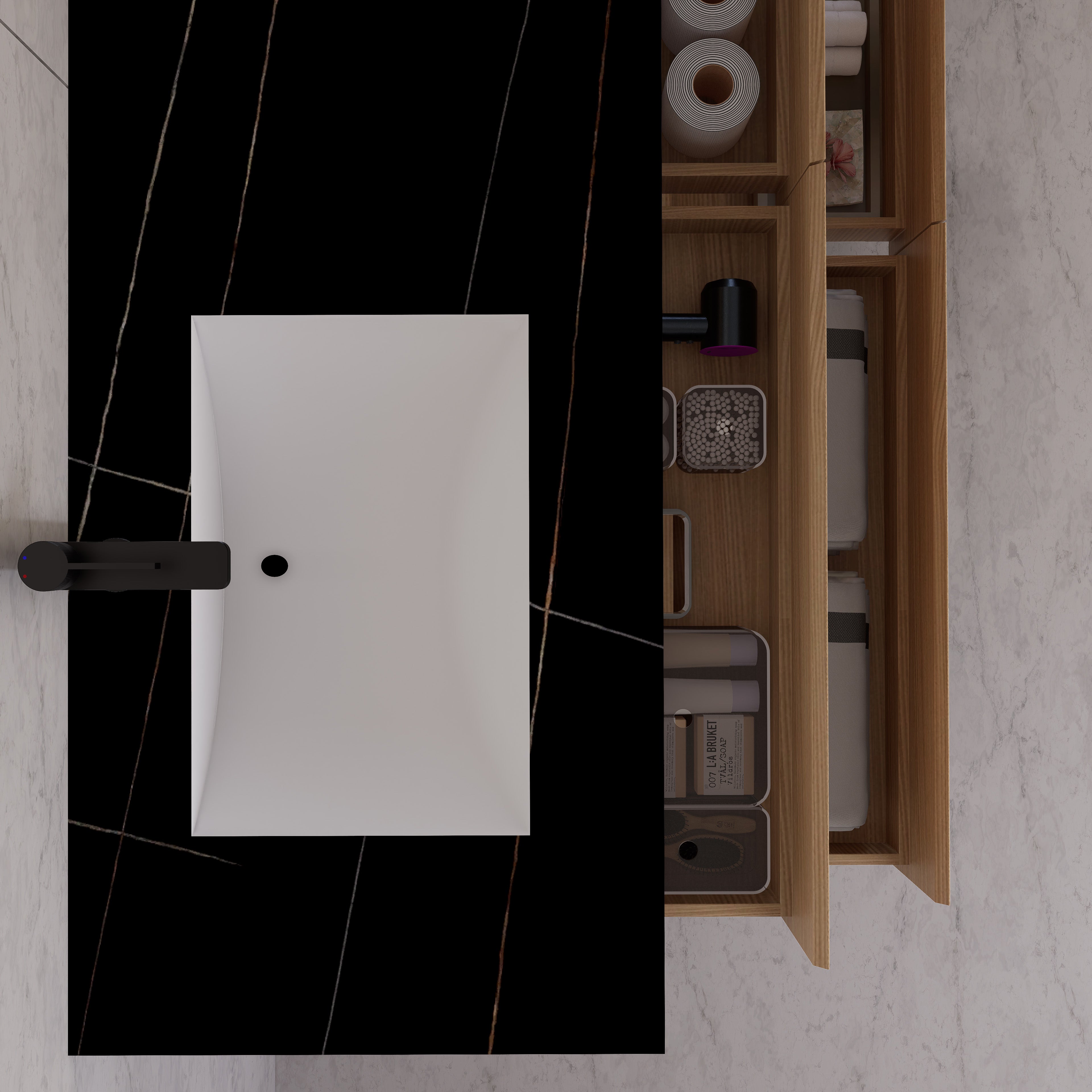 71"，60" Nature Oak Double Sink Sintered Stone Top with Floating Bathroom Vanity