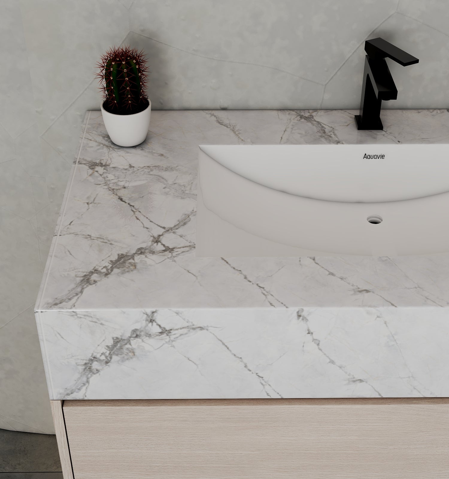 32", 36", 40" White Grey Oak Hotel-Style Floating Bathroom Vanity With Sintered Stone Top with