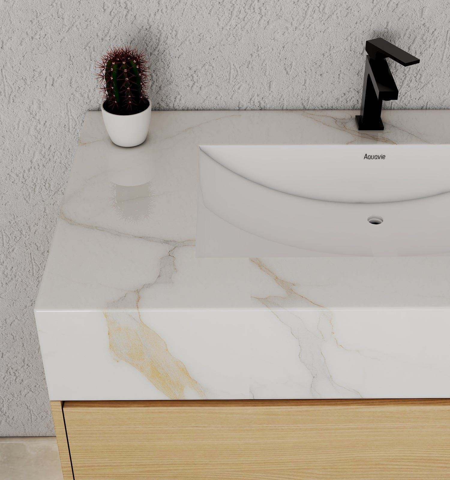 32", 36", 40" Nature Oak Hotel-Style Floating Bathroom Vanity With Sintered Stone Top