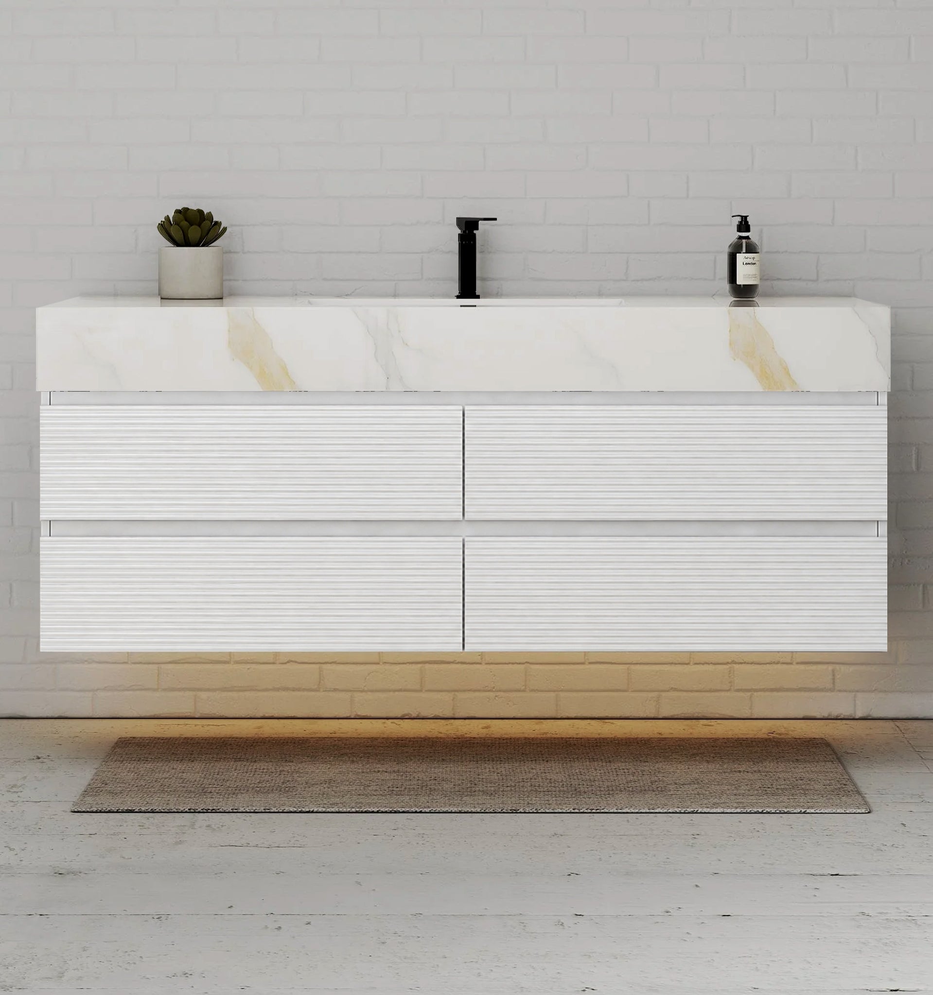 60” White Modern Floating Bathroom Vanity 4 Drawers– Single Basin