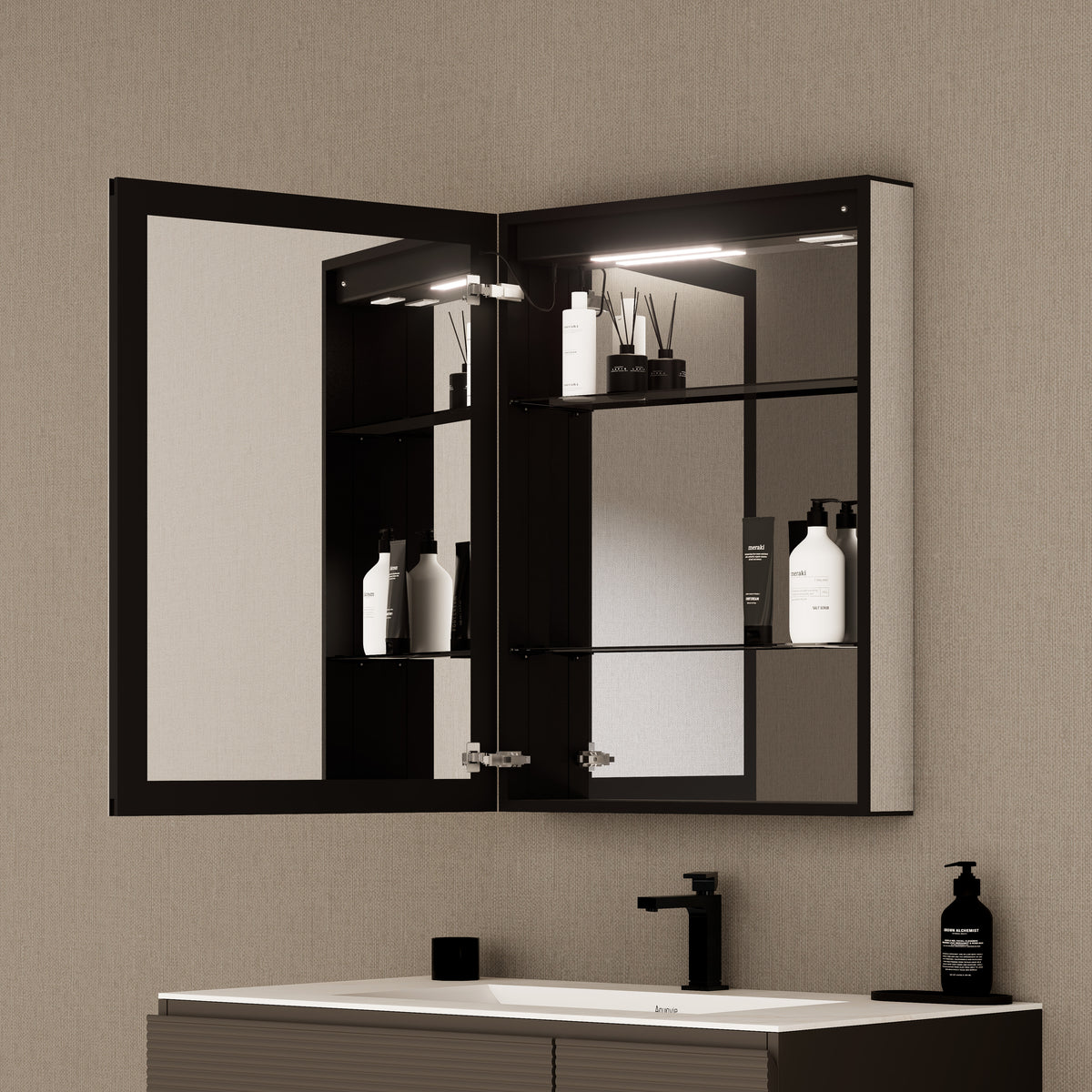 24" LED Anti-Fog Medicine Cabinet — Aluminum Frame, Surface or Recessed Mount