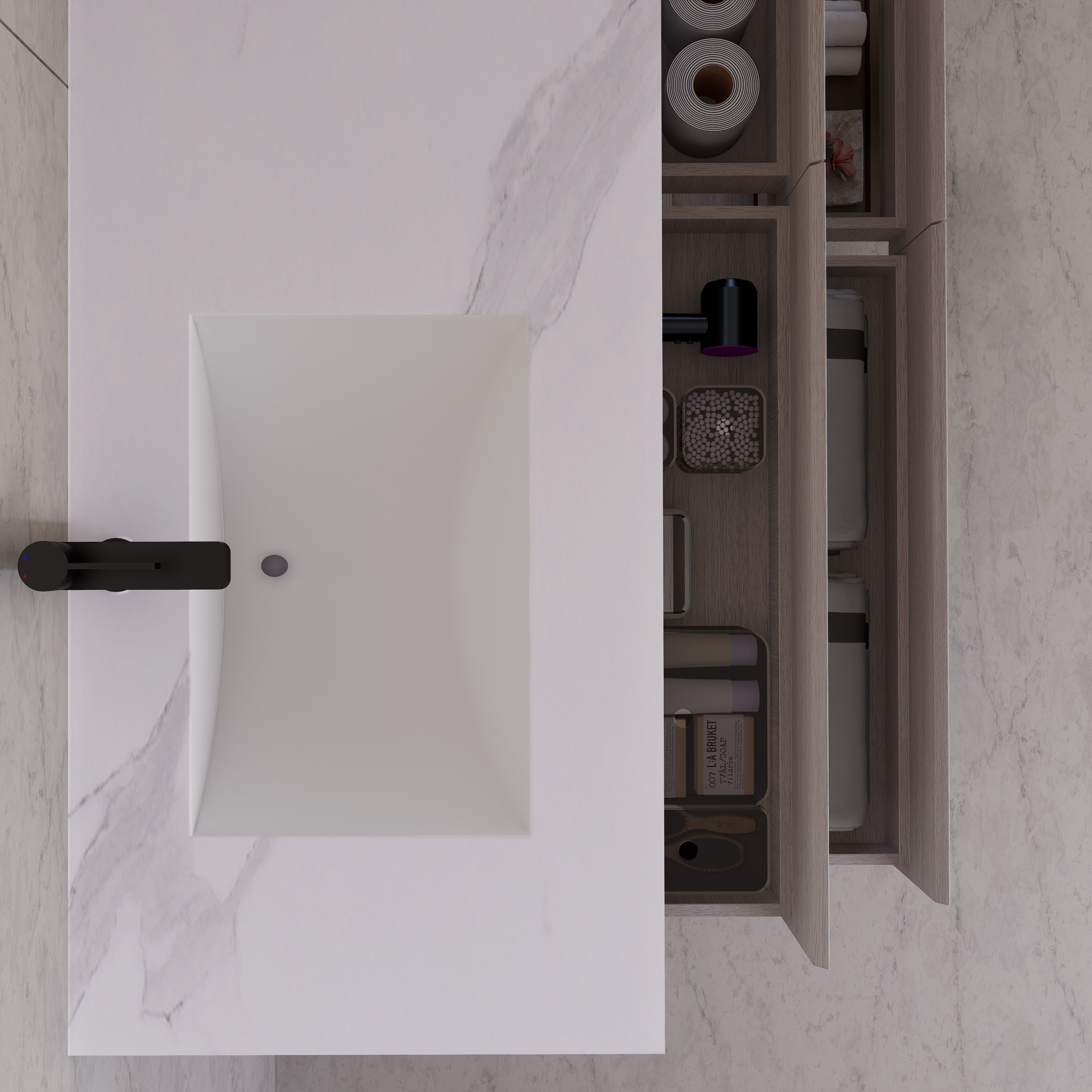 71"，60" White Grey Oak Double Sink Sintered Stone Top with Floating Bathroom Vanity