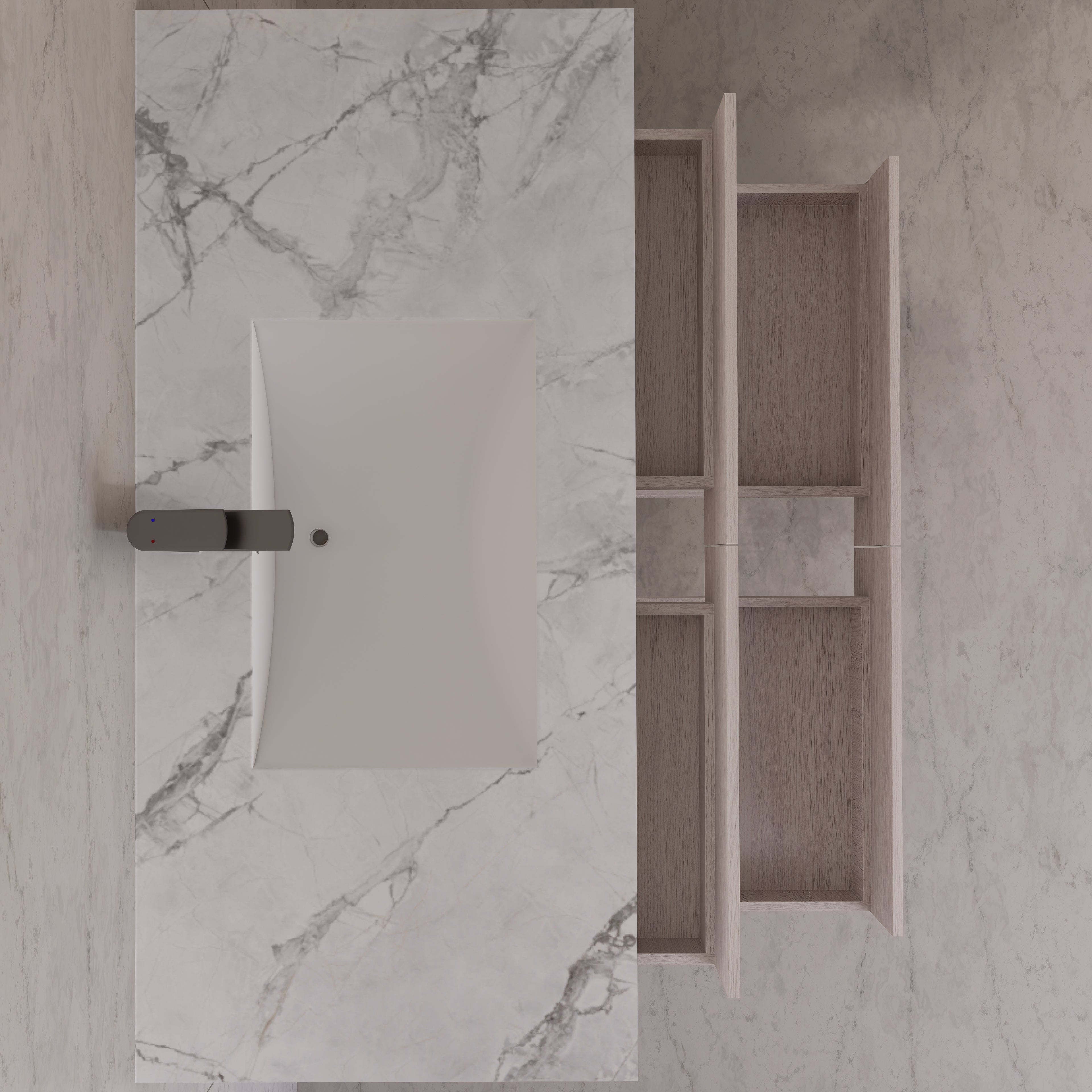 48"，60" White Grey Sintered Stone Top With Four Drawer Floating Bathroom Vanity
