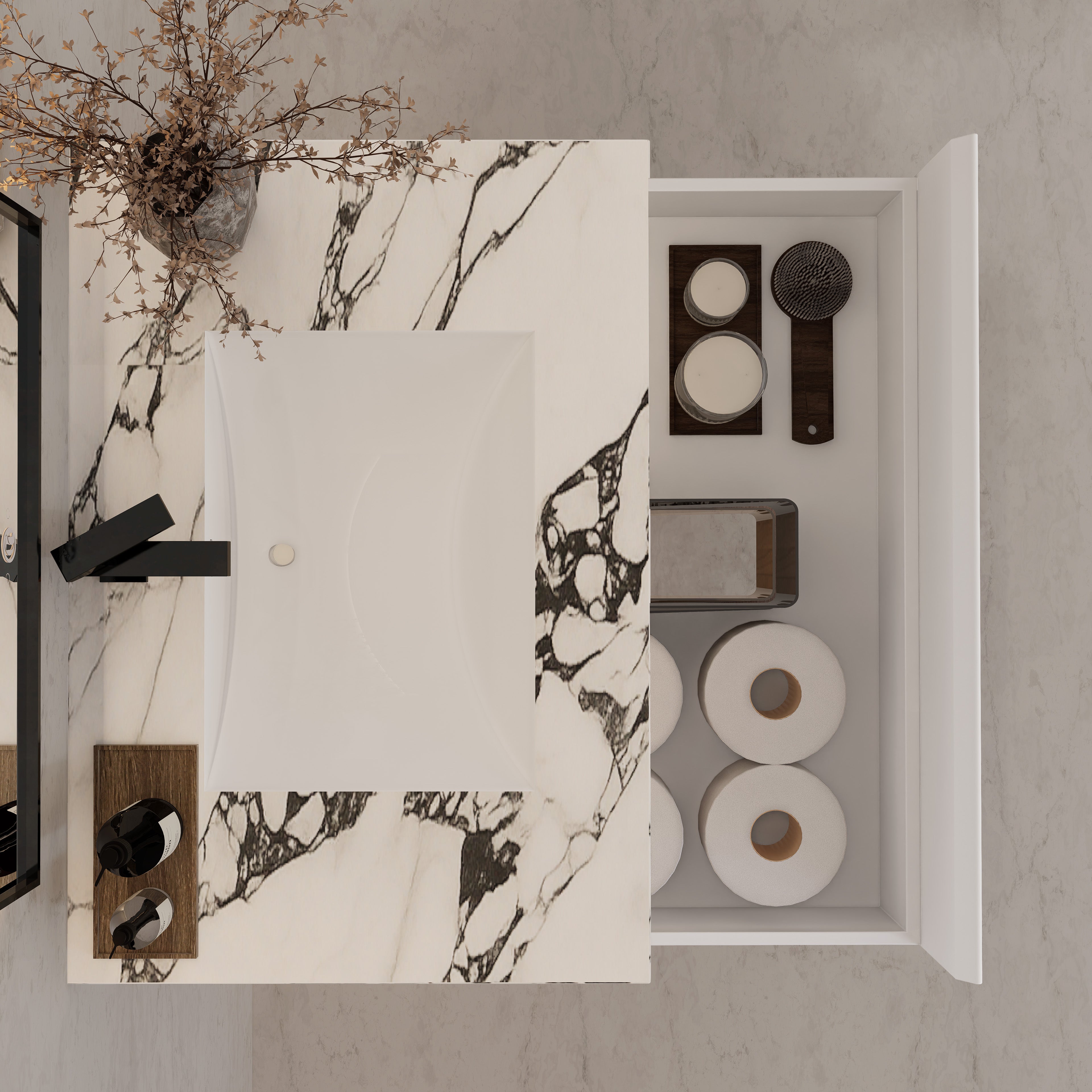 32"/ 36"/40" White Single Sink Floating Bathroom Vanity with Sintered Stone Top