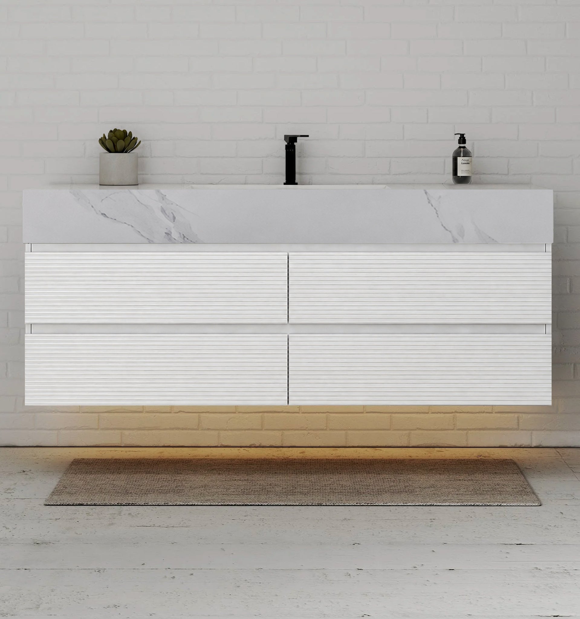 60” White Modern Floating Bathroom Vanity 4 Drawers– Single Basin