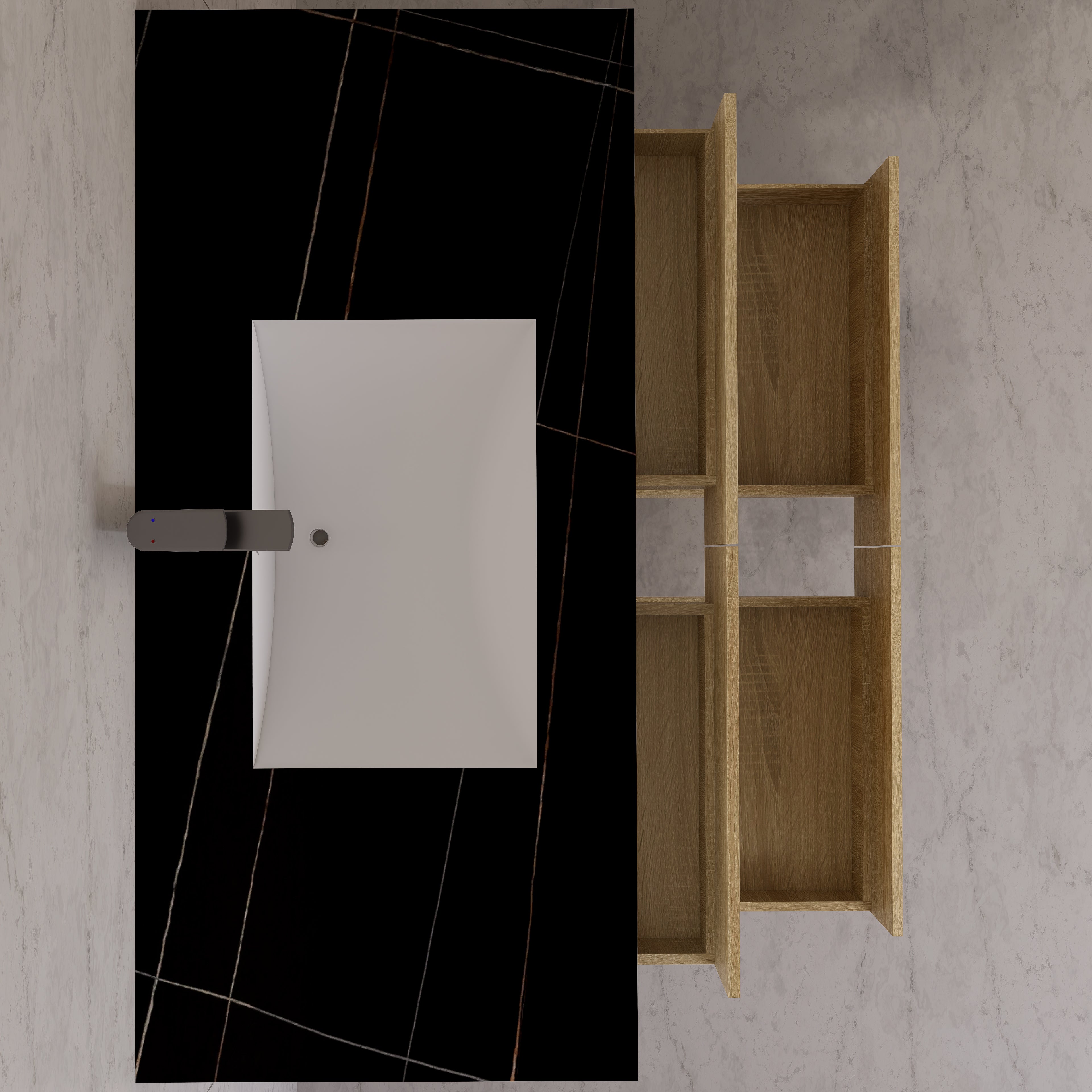 48"，60" Light Oak Sintered Stone Top With Four Drawer Floating Bathroom Vanity