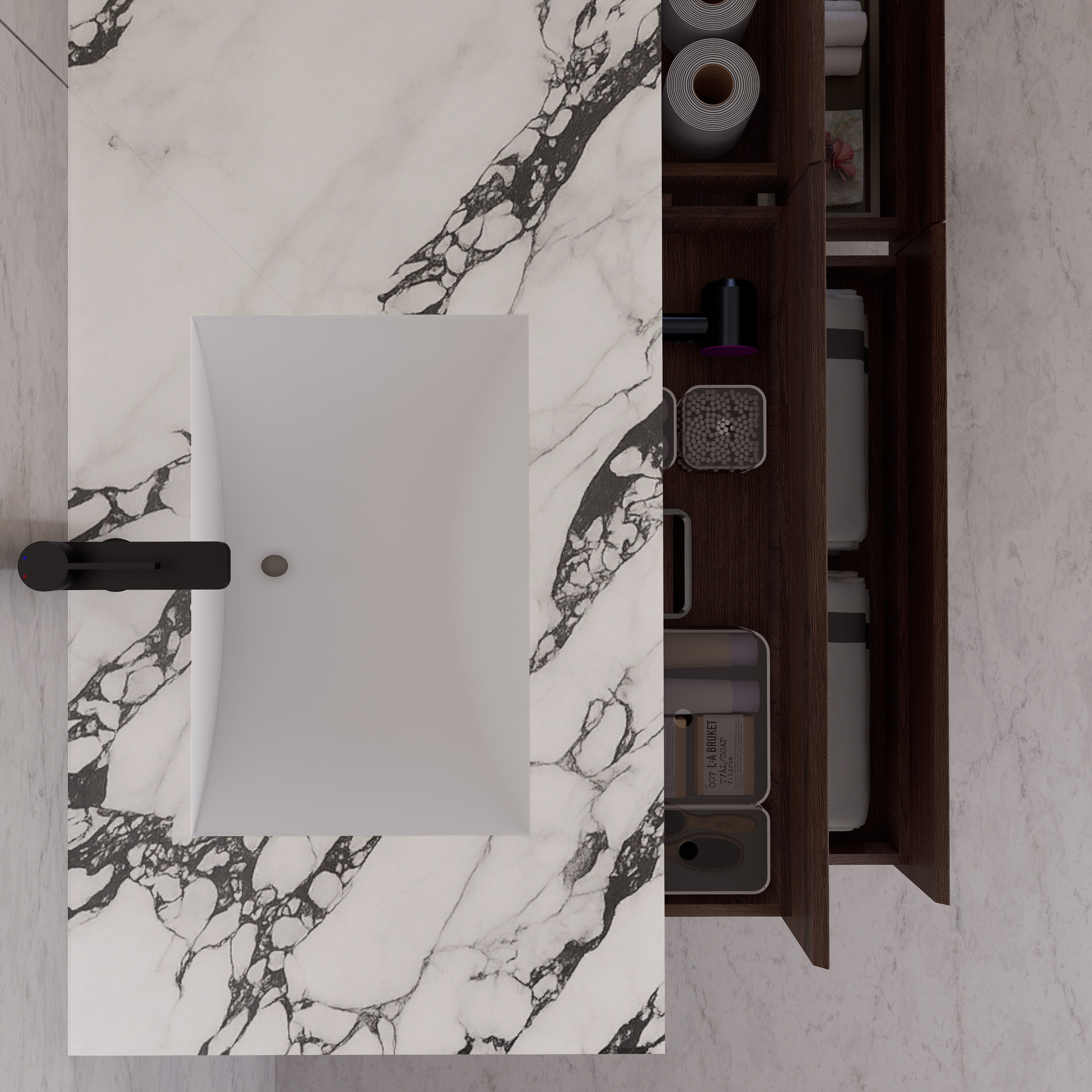 71"，60" Walnut Double Sink Sintered Stone Top with Elegant Floating Bathroom Vanity