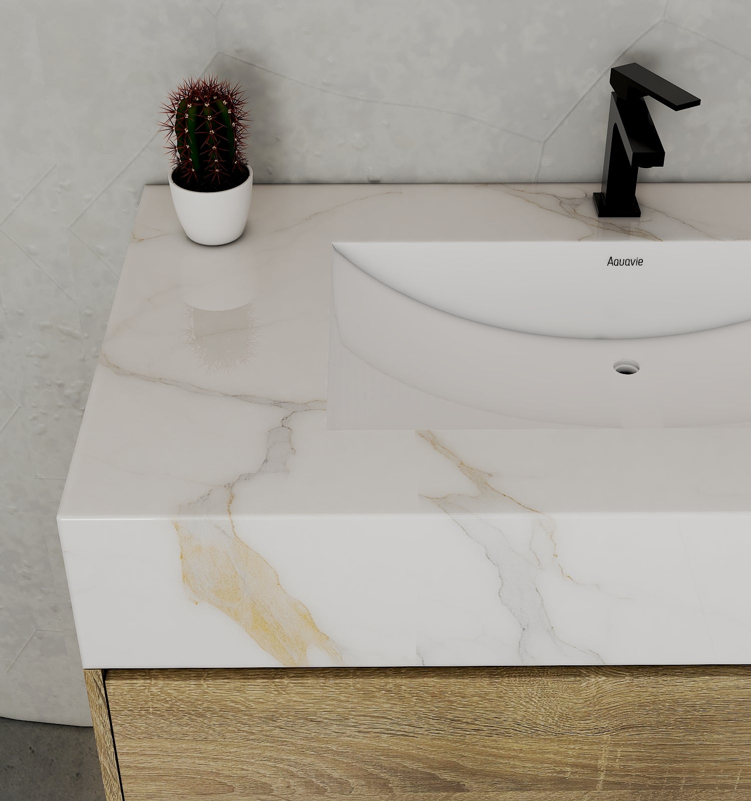 40" Sintered Stone Top with White Light Oak Single Drawer Floating Bathroom Vanity