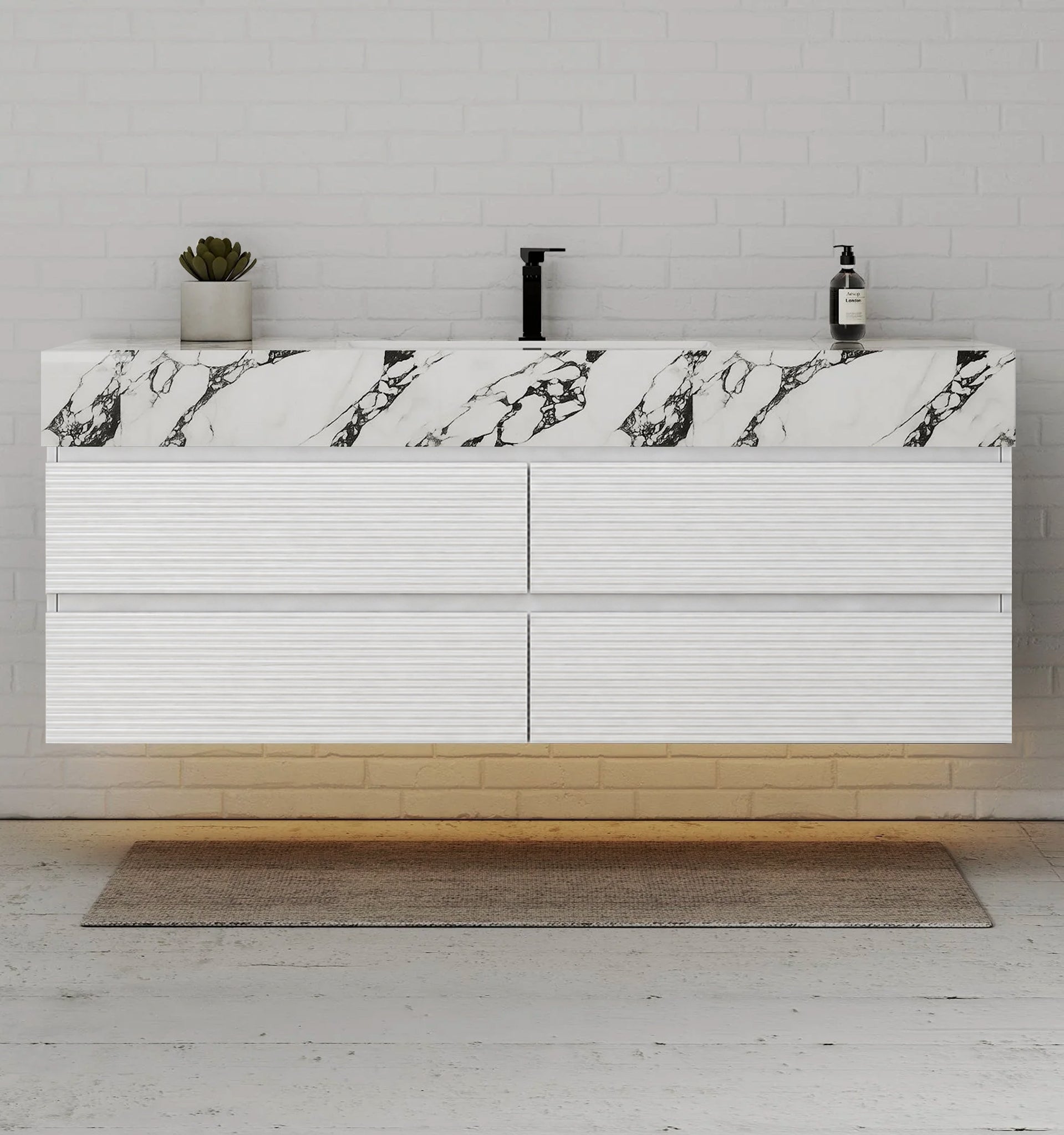 60” White Modern Floating Bathroom Vanity 4 Drawers– Single Basin