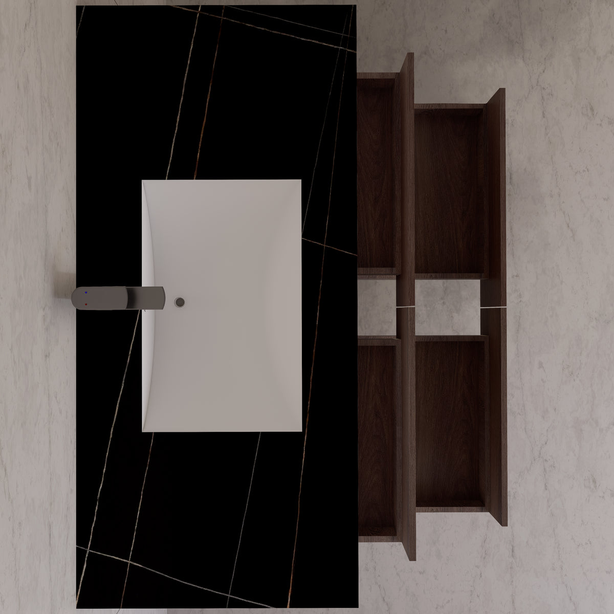 48"，60" Walnut Sintered Stone Top With Four Drawer Floating Bathroom Vanity