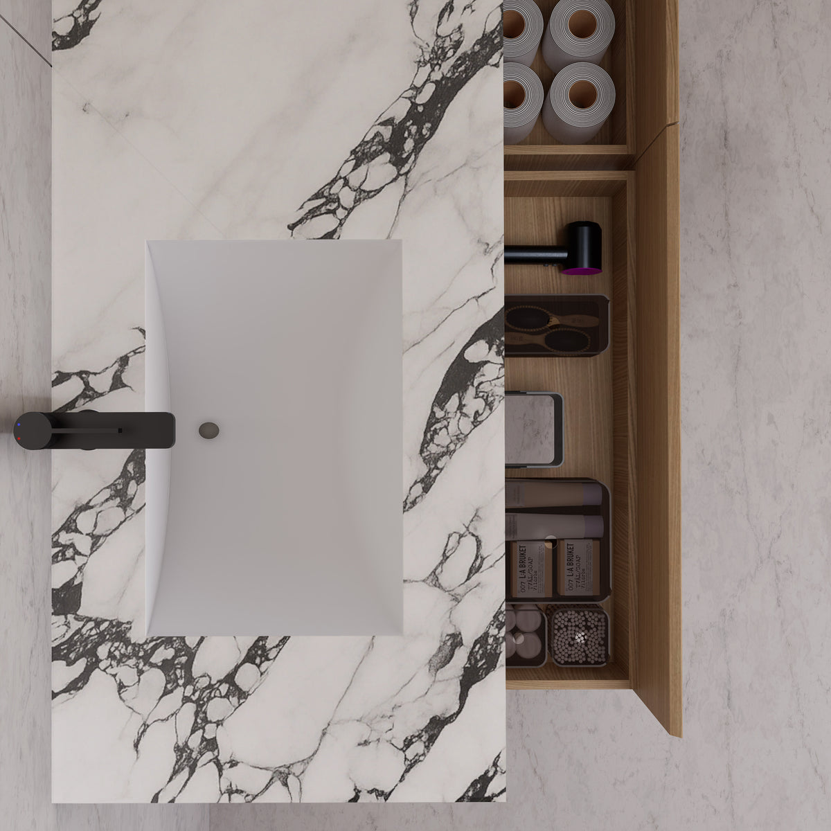 Meuble-lavabo flottant simple de 60 po / 71 po avec dessus en pierre et vasque double