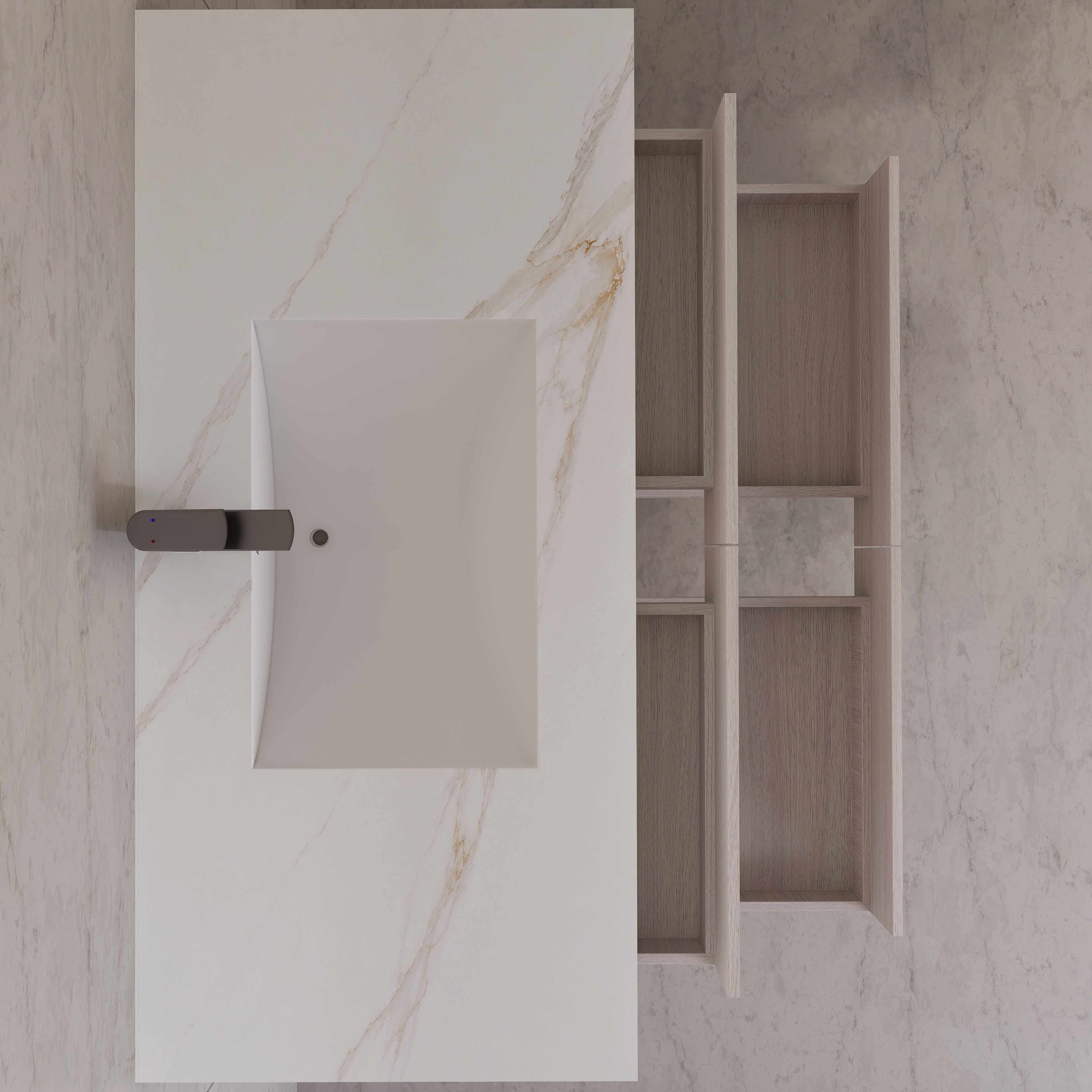 48"，60" White Grey Sintered Stone Top With Four Drawer Floating Bathroom Vanity