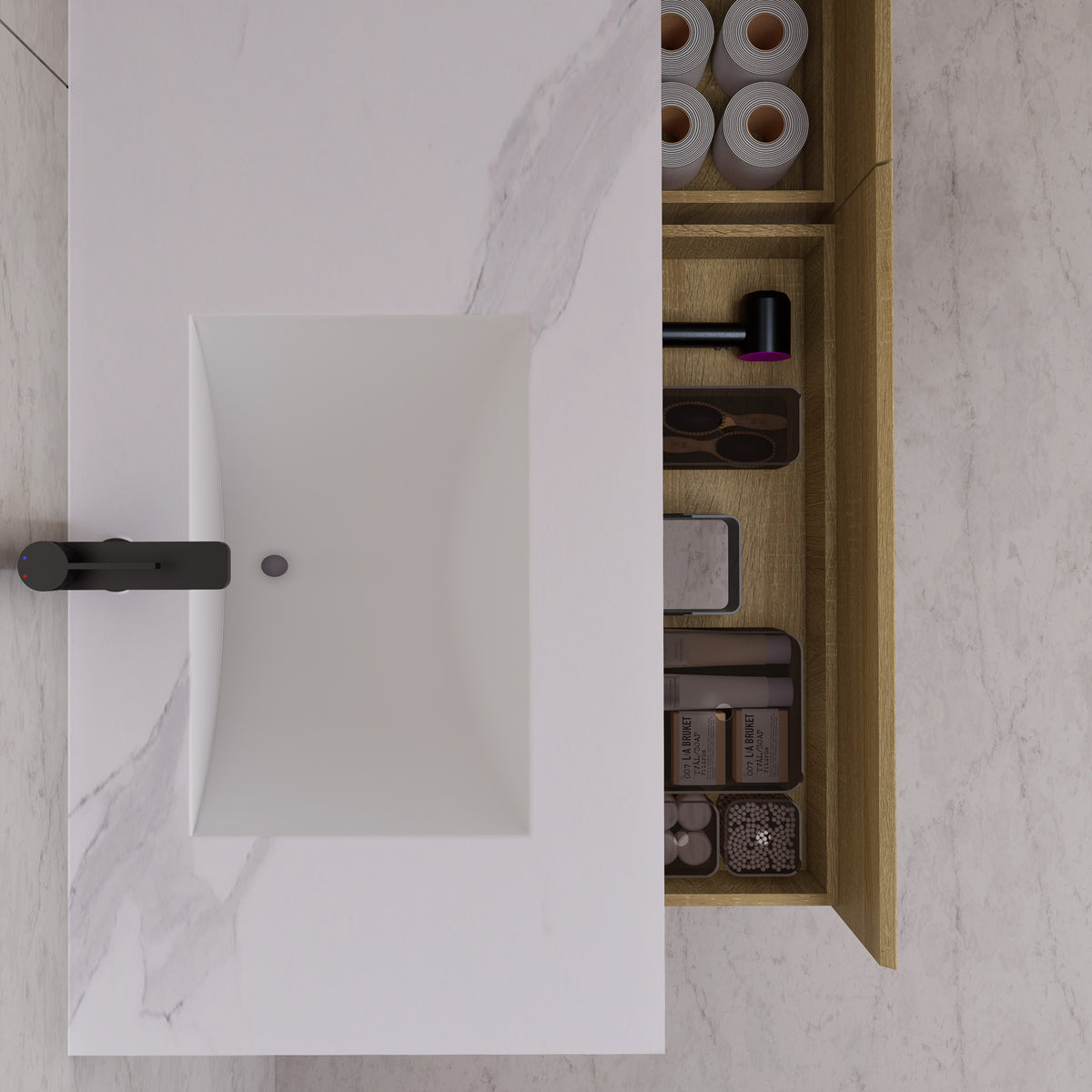 Tocador de baño flotante individual con cubierta de piedra de 60" / 71" de doble lavabo