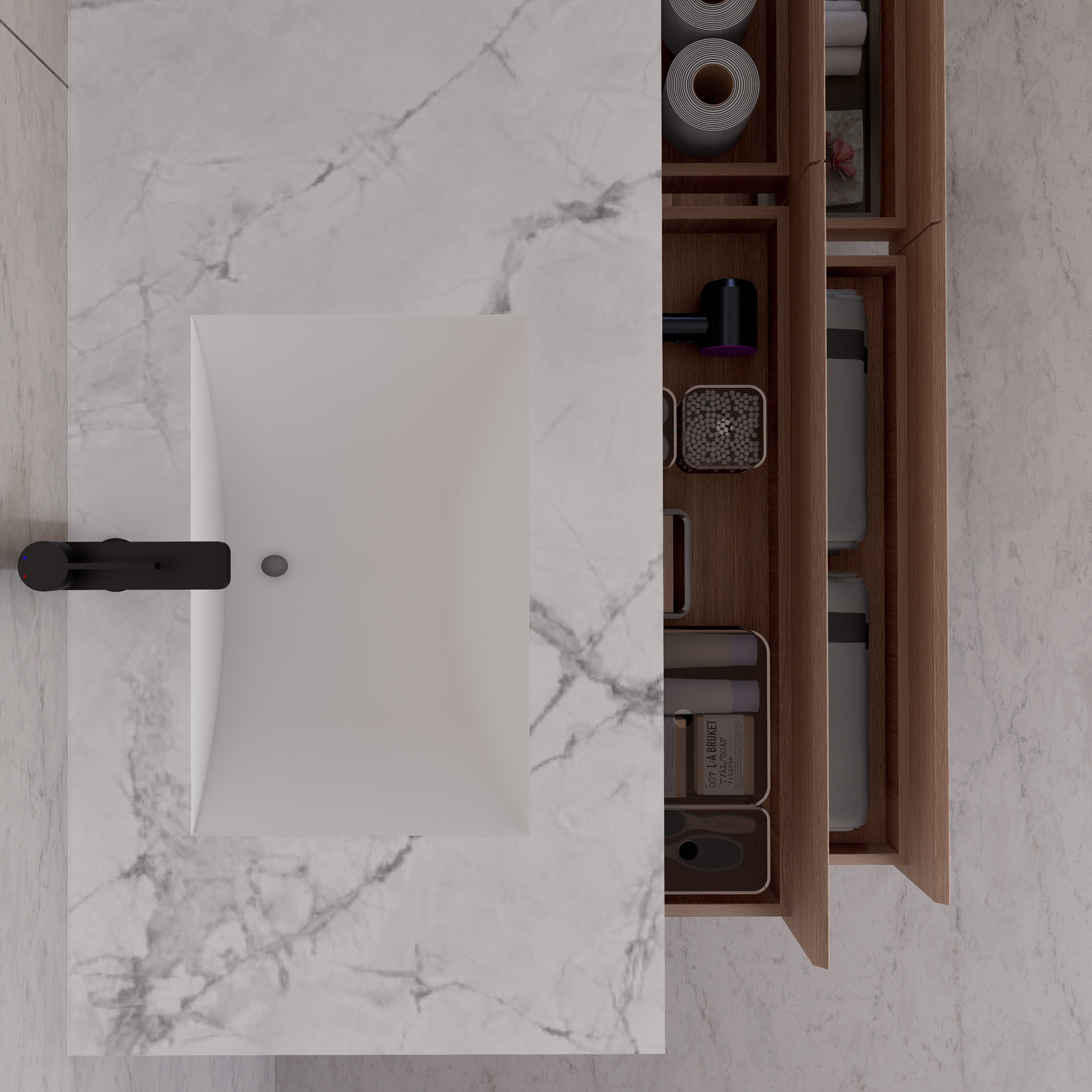 71"，60" Smoked Oak Double Sink Sintered Stone Top with Floating Bathroom Vanity