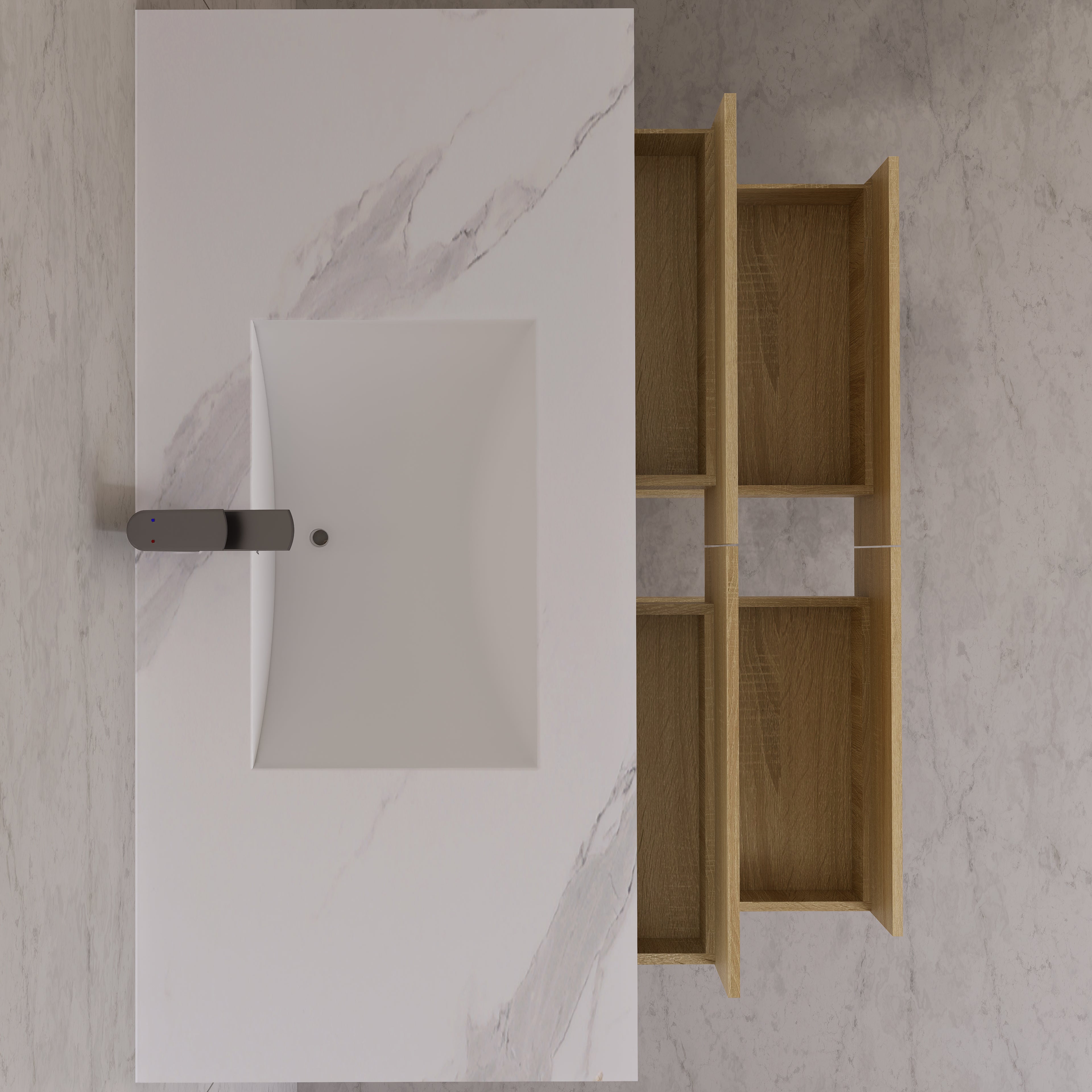 48"，60" Light Oak Sintered Stone Top With Four Drawer Floating Bathroom Vanity