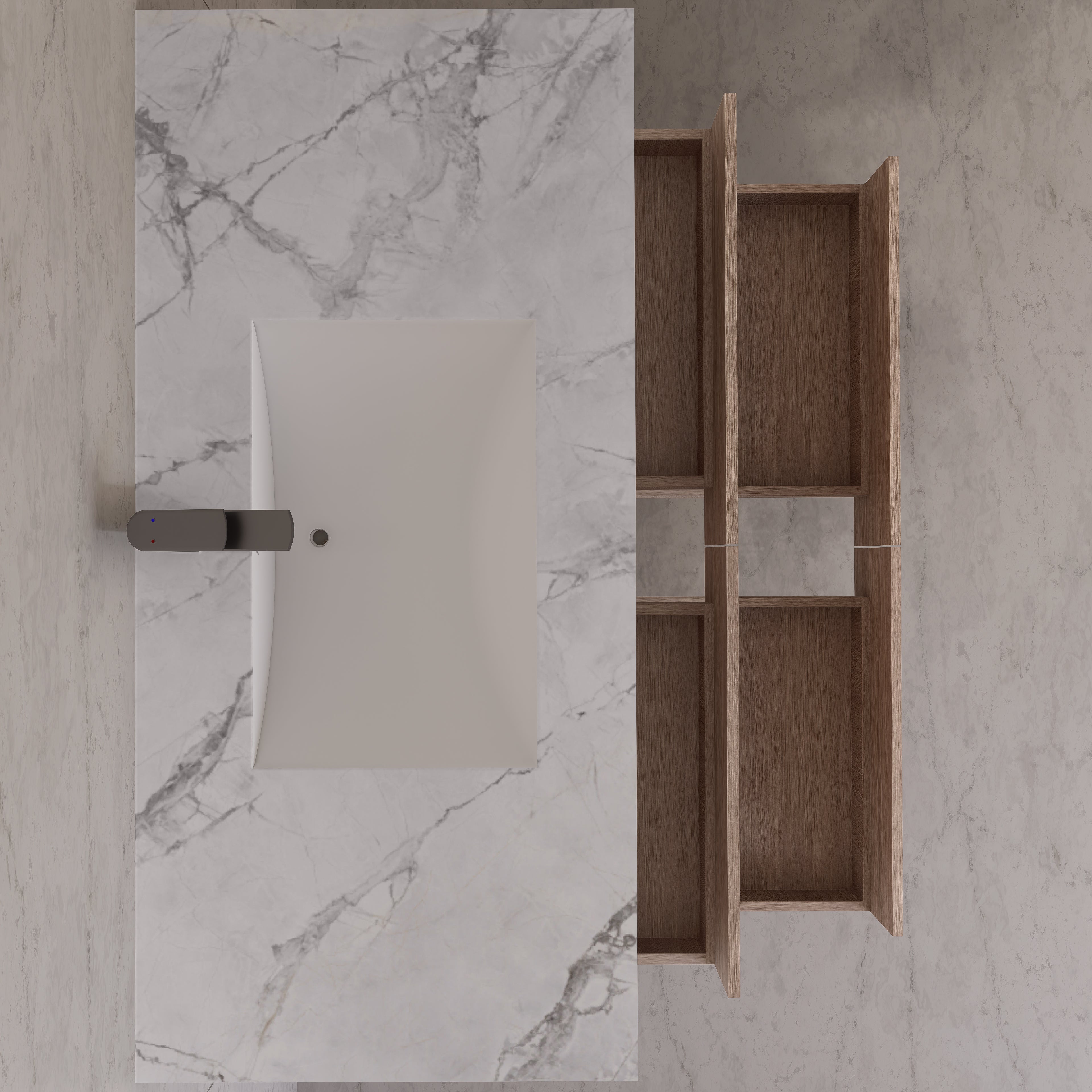 48"，60" Smoked Oak Sintered Stone Top With Four Drawer Floating Bathroom Vanity