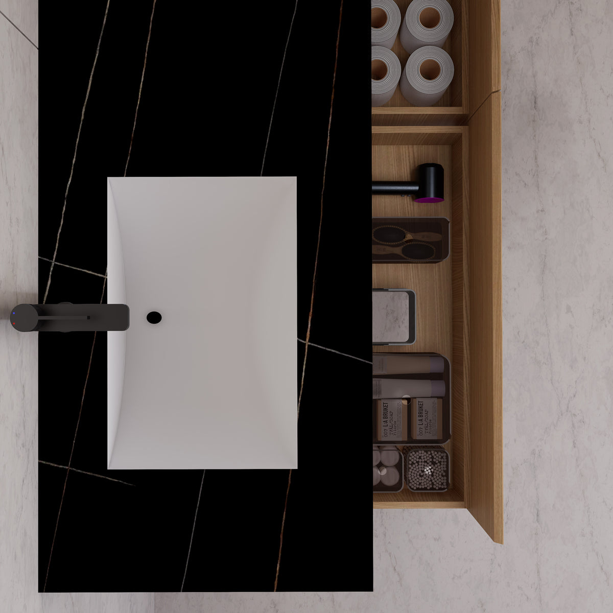 Meuble-lavabo flottant simple de 60 po / 71 po avec dessus en pierre et vasque double
