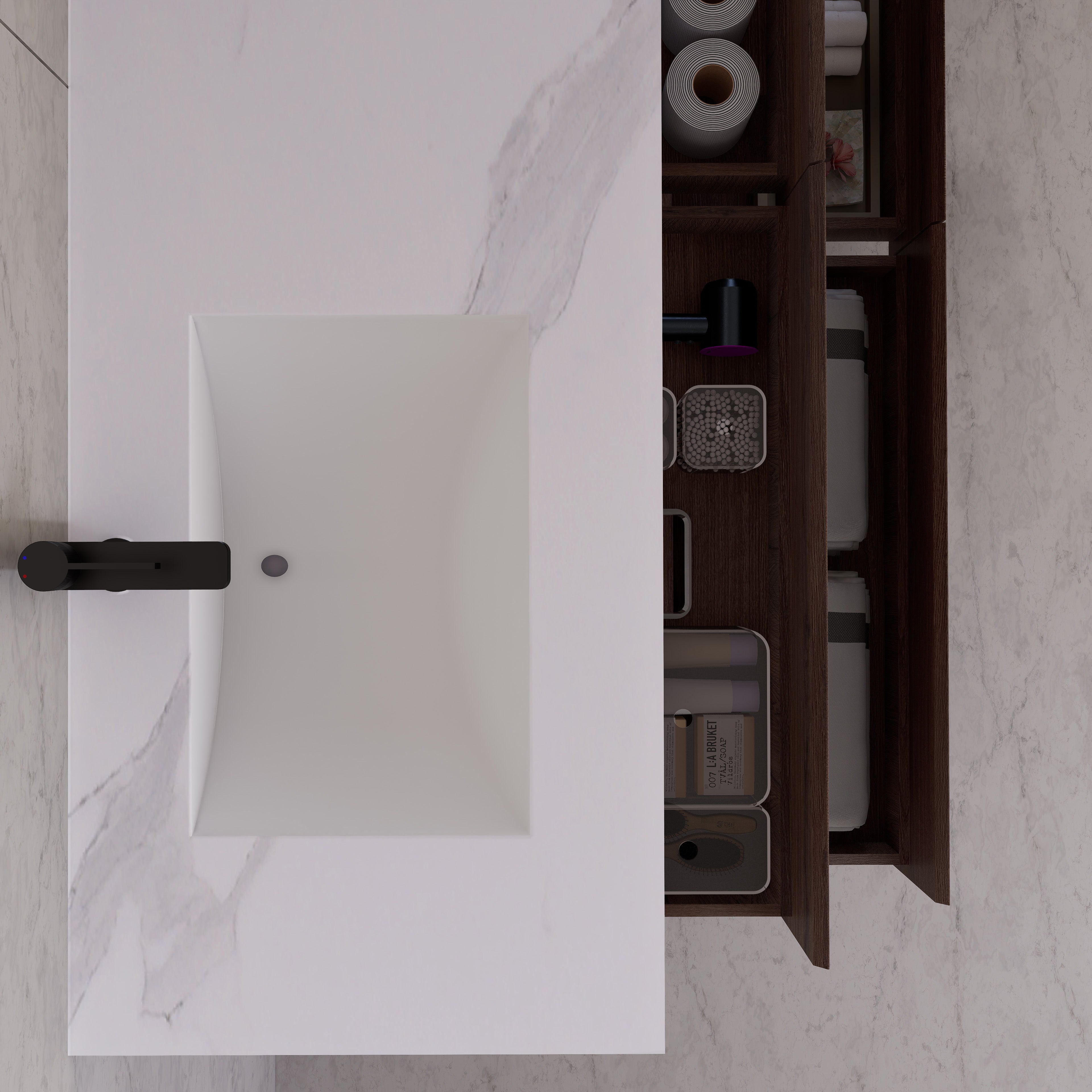 71"，60" Walnut Double Sink Sintered Stone Top with Elegant Floating Bathroom Vanity