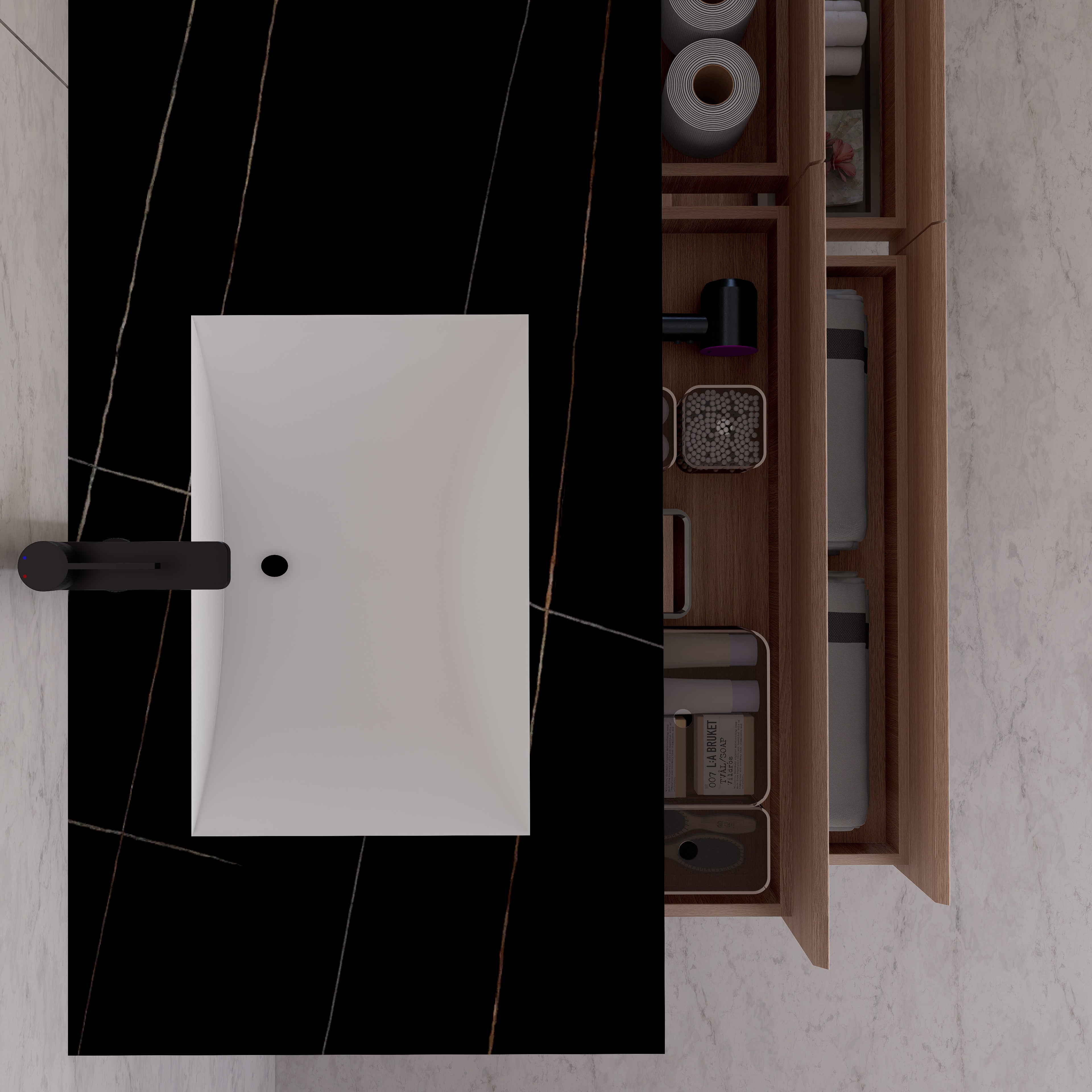 71"，60" Smoked Oak Double Sink Sintered Stone Top with Floating Bathroom Vanity