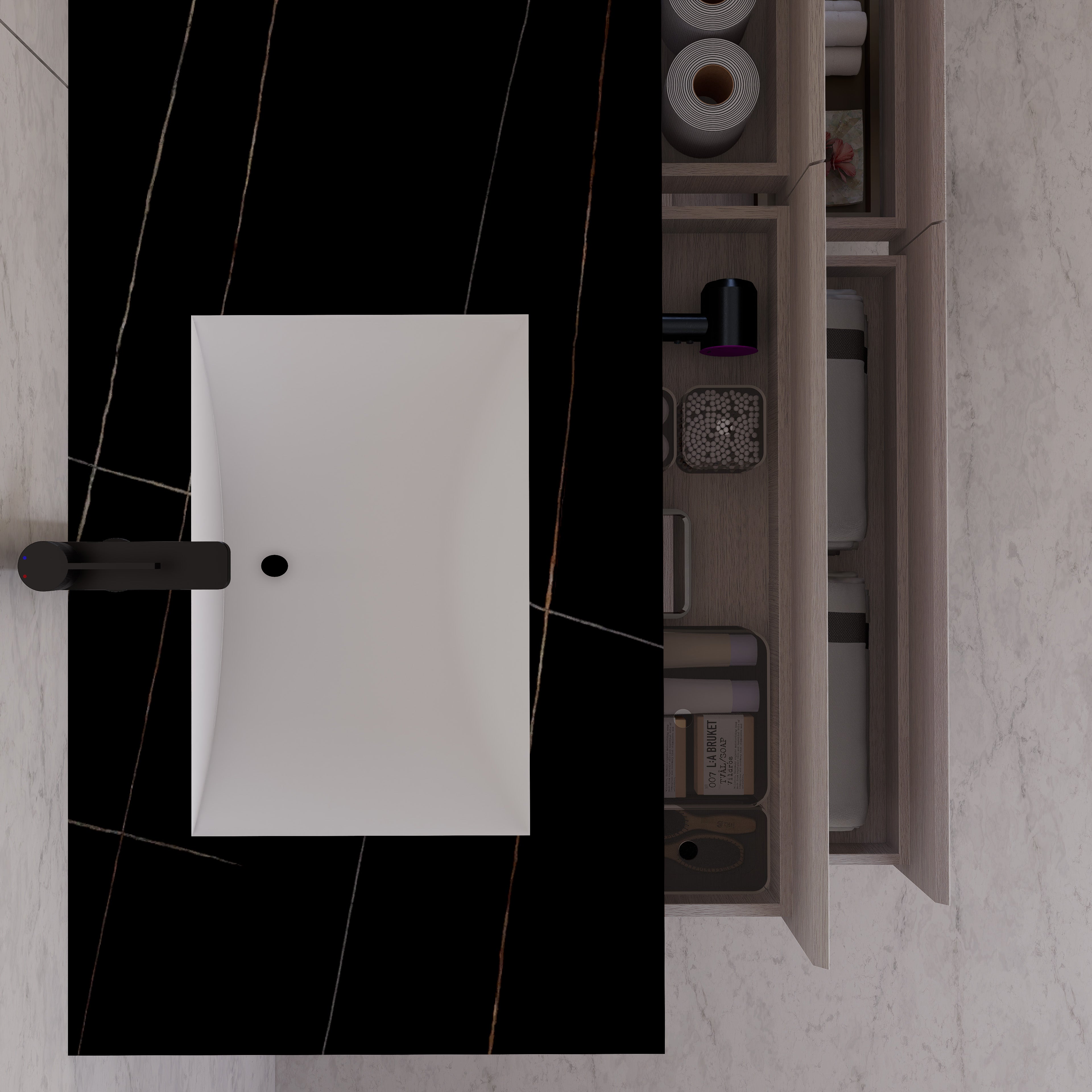 71"，60" White Grey Oak Double Sink Sintered Stone Top with Floating Bathroom Vanity