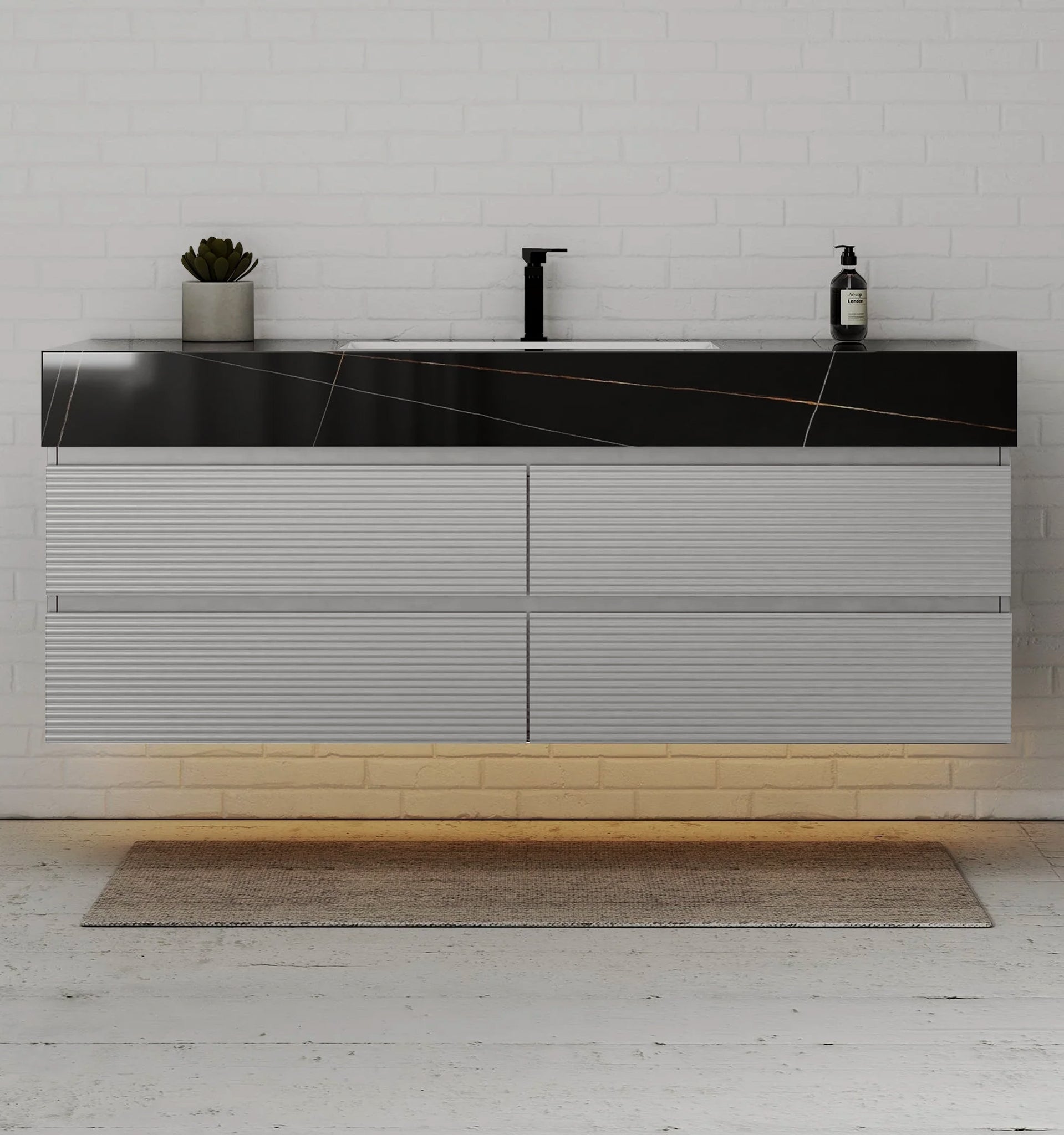 60” Light Grey Modern Floating Bathroom Vanity 4 Drawers– Single Basin