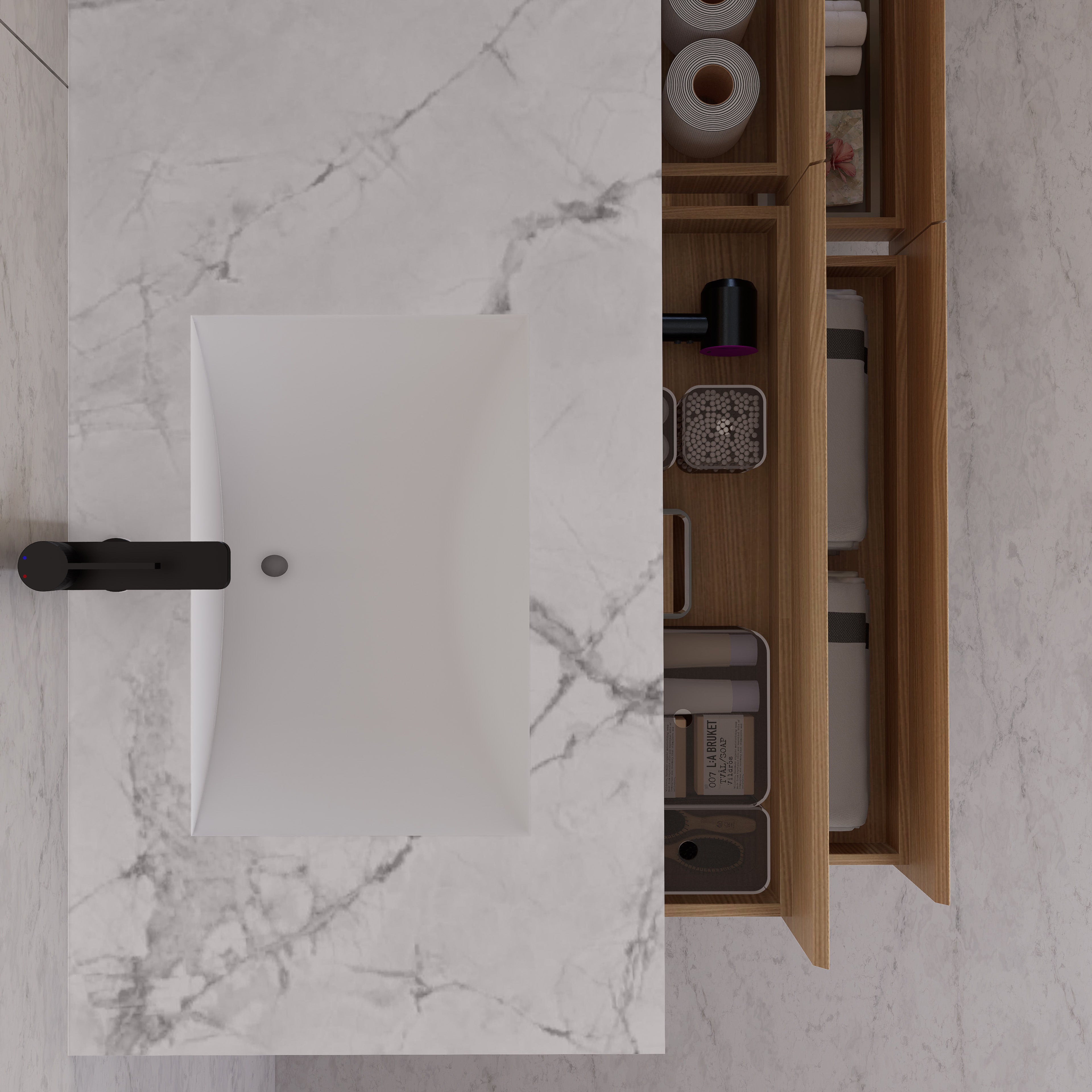 71"，60" Nature Oak Double Sink Sintered Stone Top with Floating Bathroom Vanity