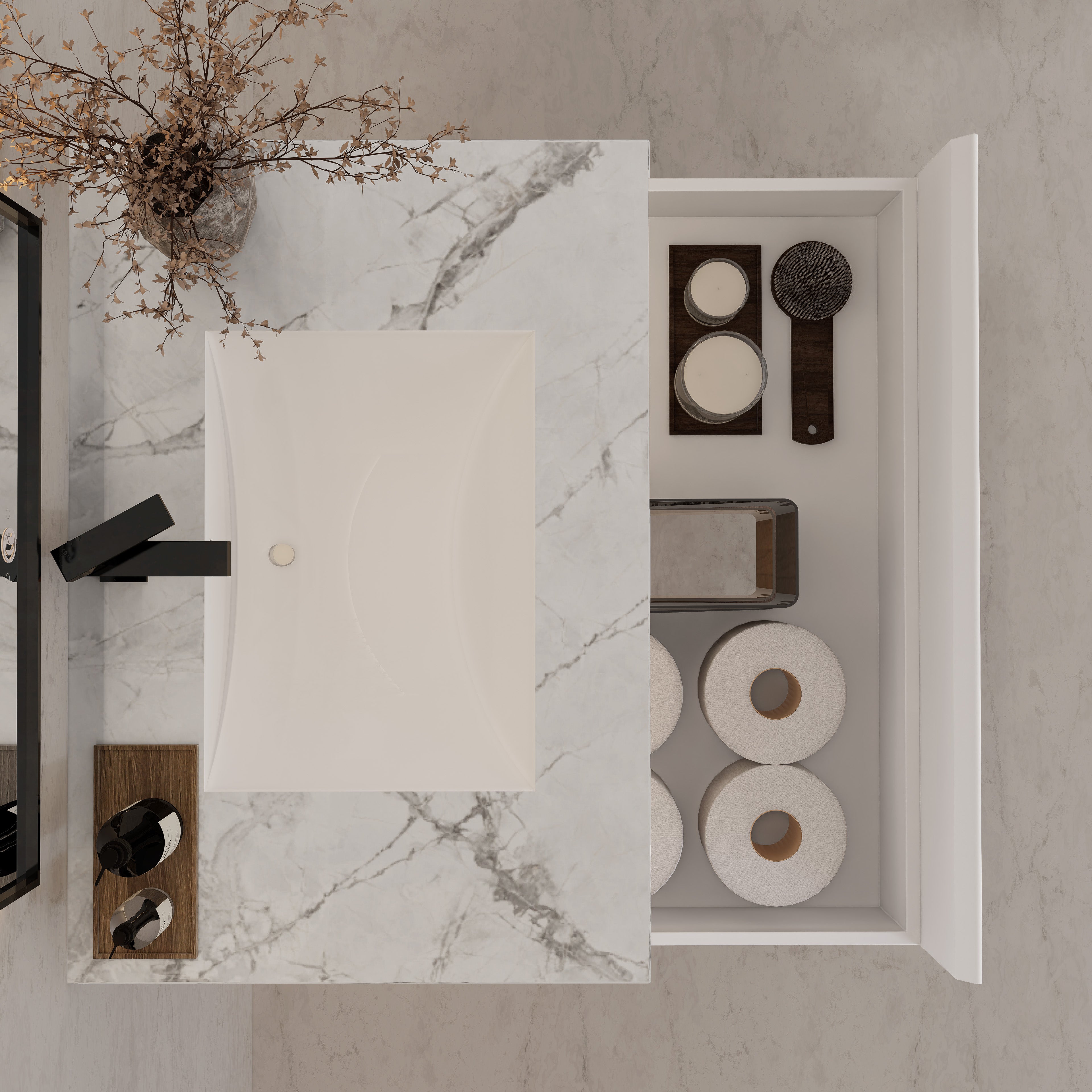 32"/ 36"/40" White Single Sink Floating Bathroom Vanity with Sintered Stone Top
