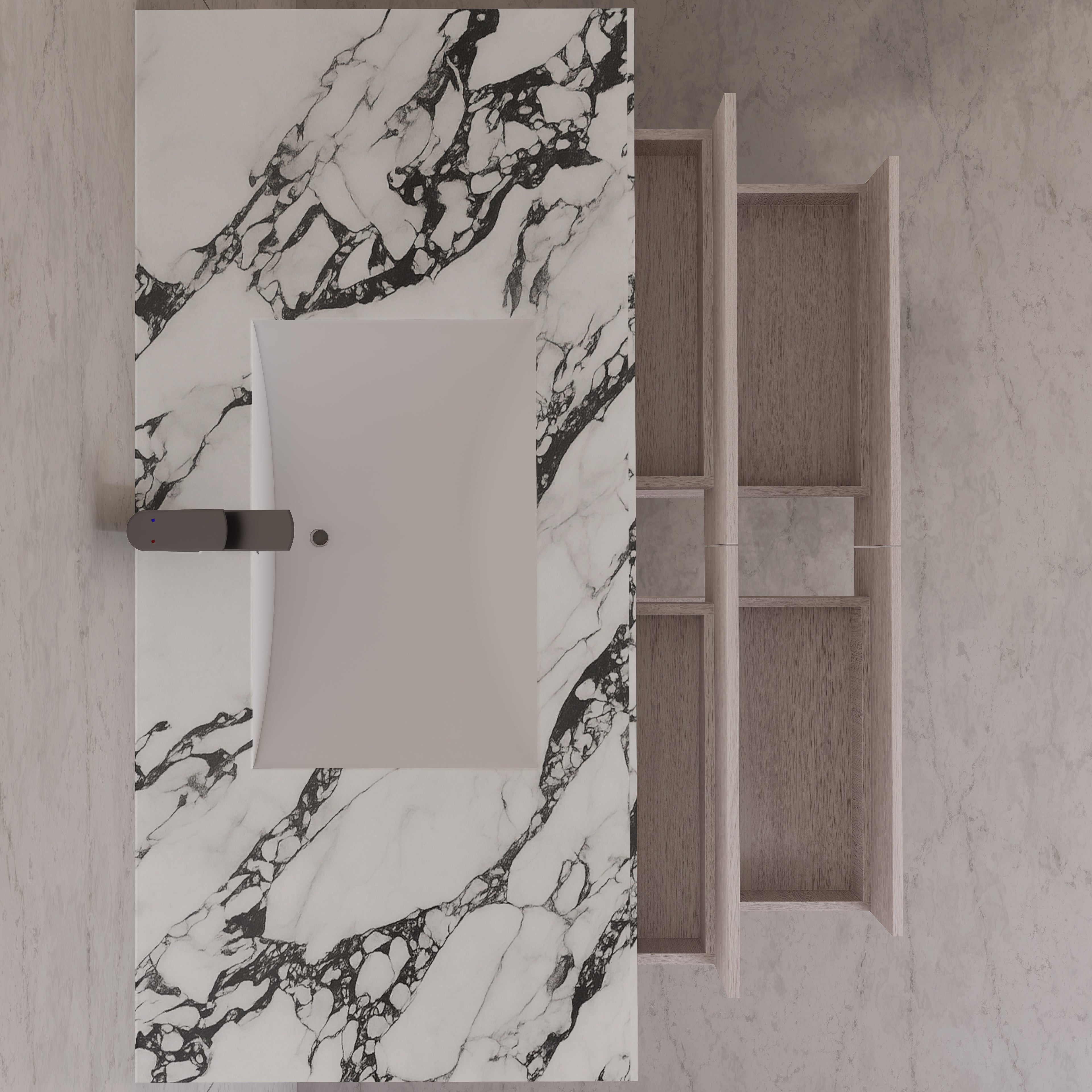 48"，60" White Grey Sintered Stone Top With Four Drawer Floating Bathroom Vanity