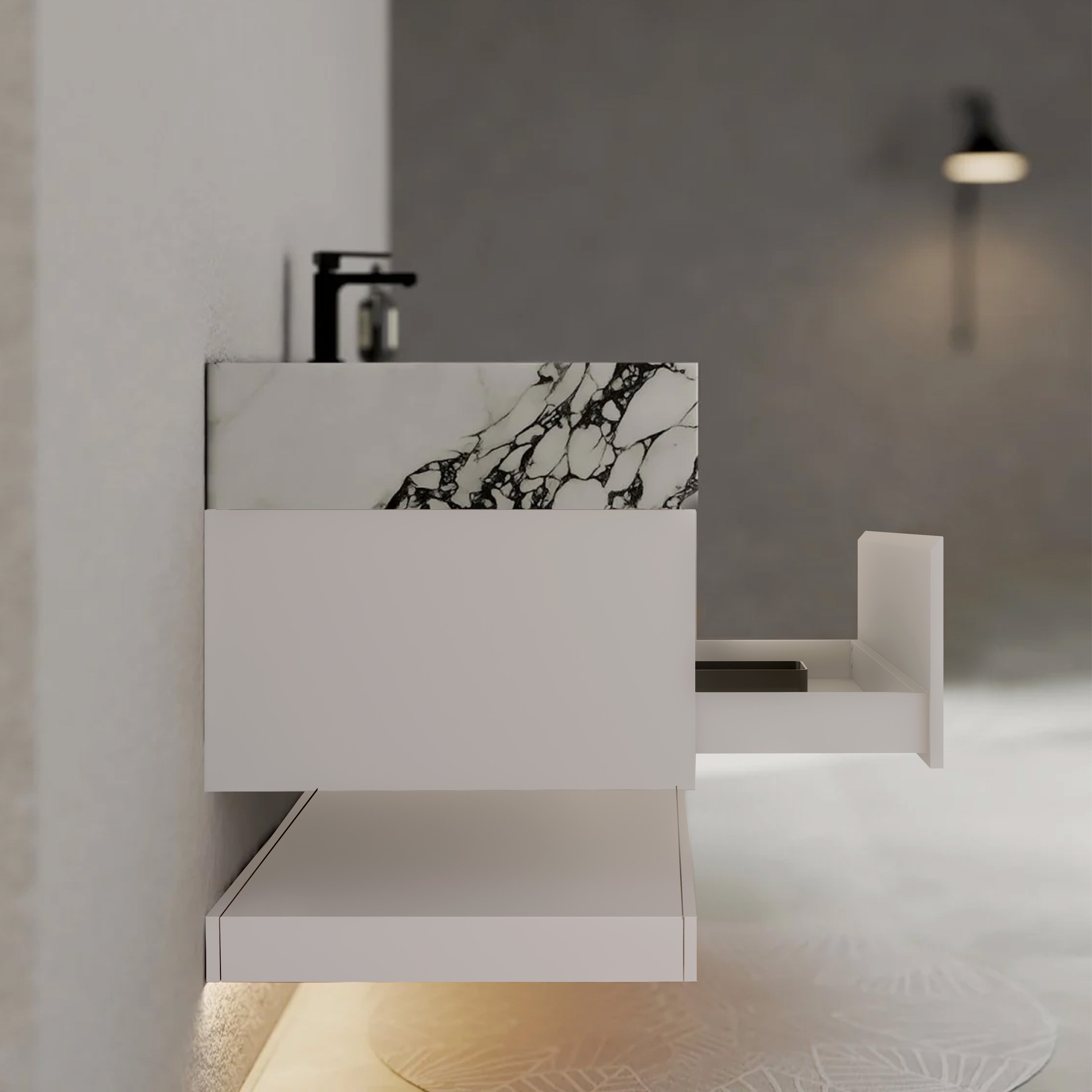 32" White Sintered Stone Top with Hotel-Style Floating Bathroom Vanity