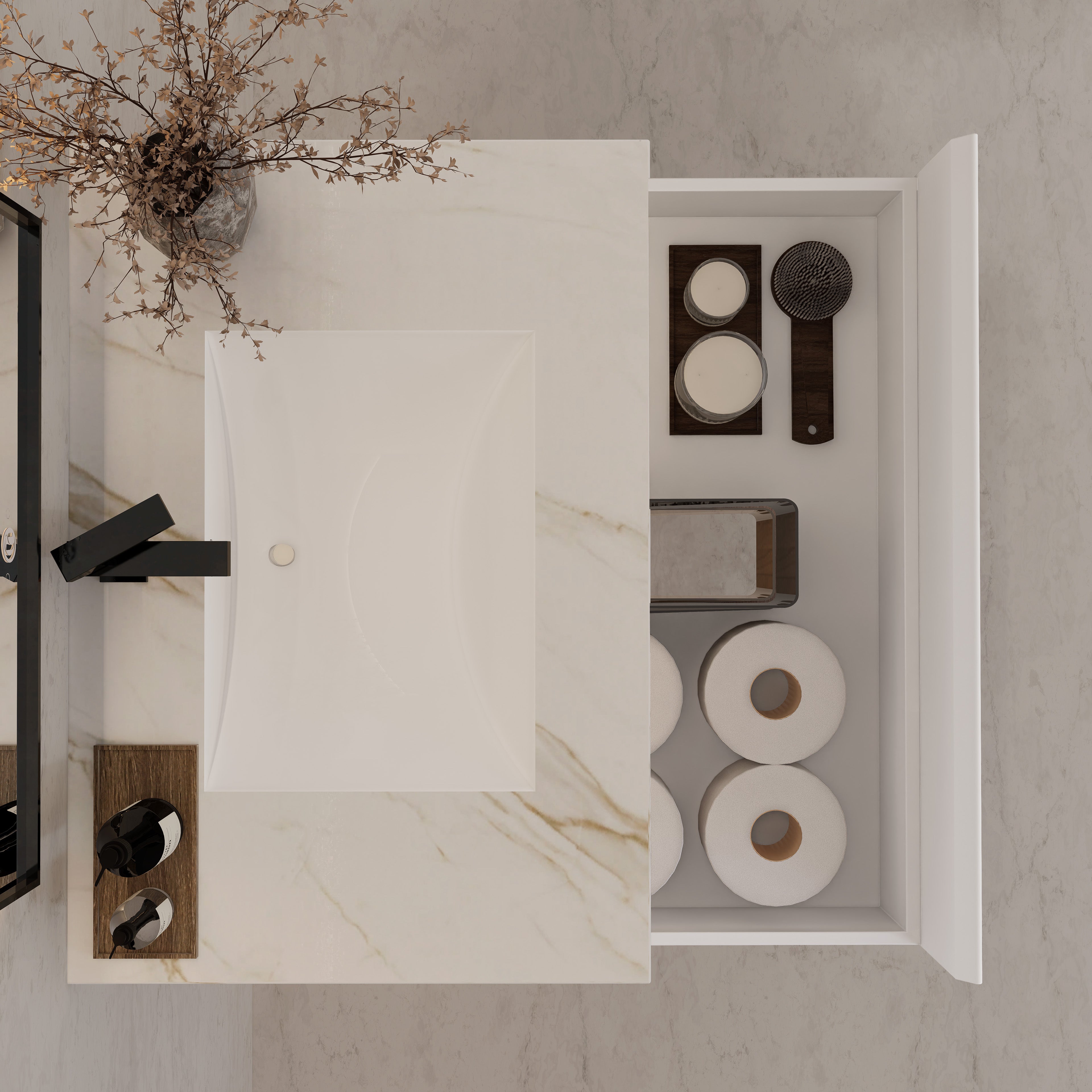 32"/ 36"/40" White Single Sink Floating Bathroom Vanity with Sintered Stone Top