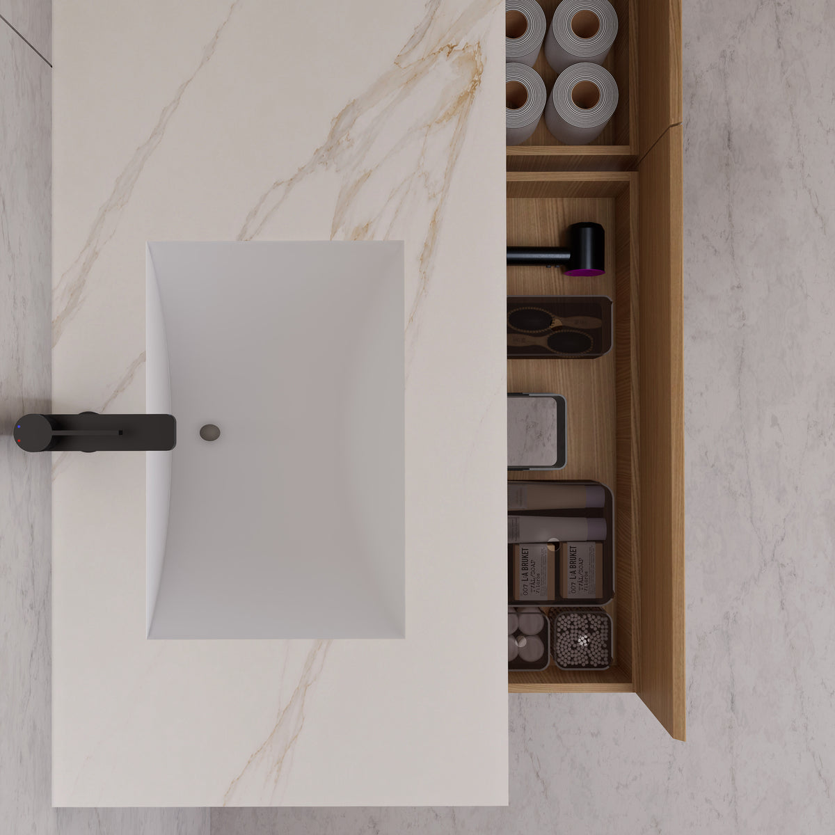 Meuble-lavabo flottant simple de 60 po / 71 po avec dessus en pierre et vasque double