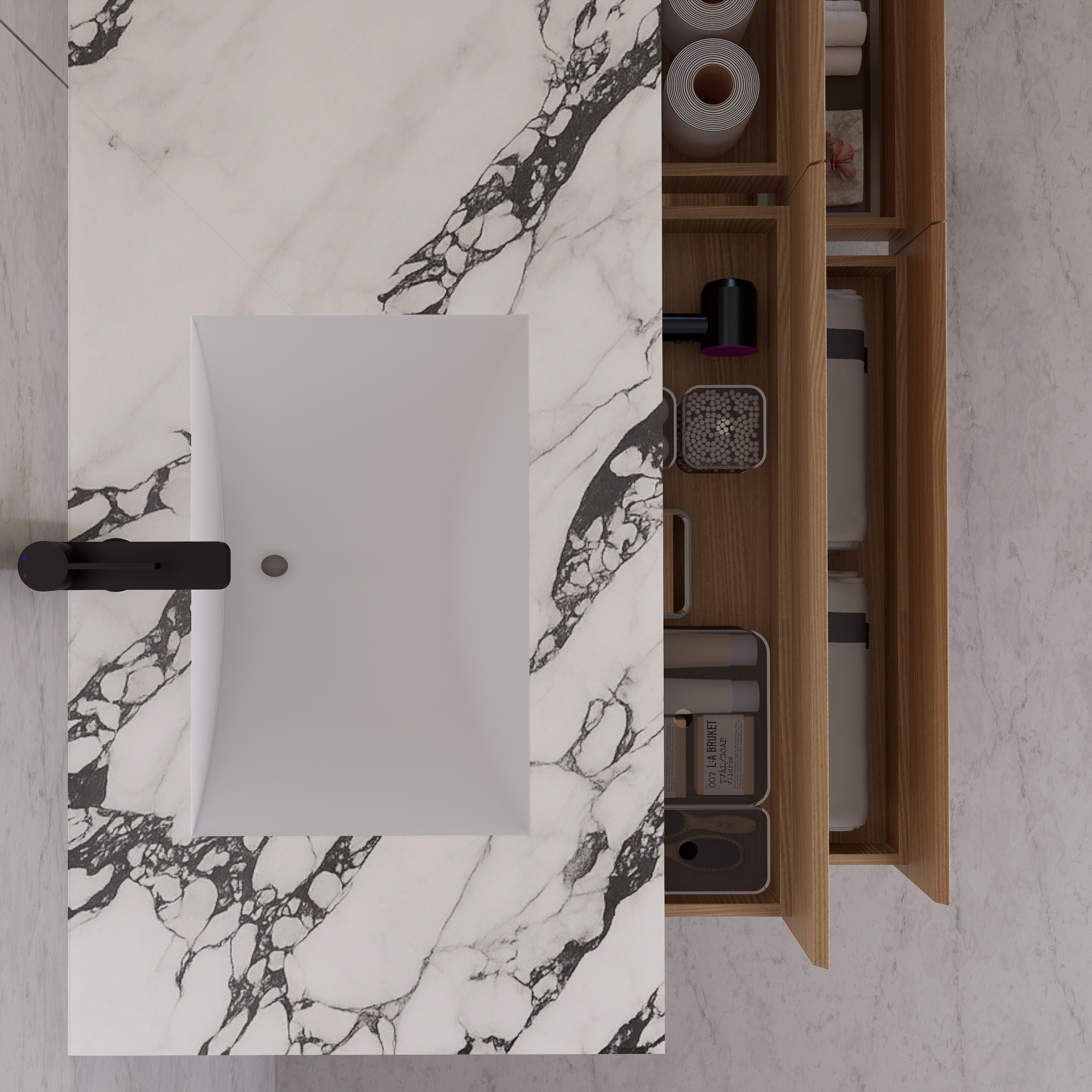 71"，60" Nature Oak Double Sink Sintered Stone Top with Floating Bathroom Vanity
