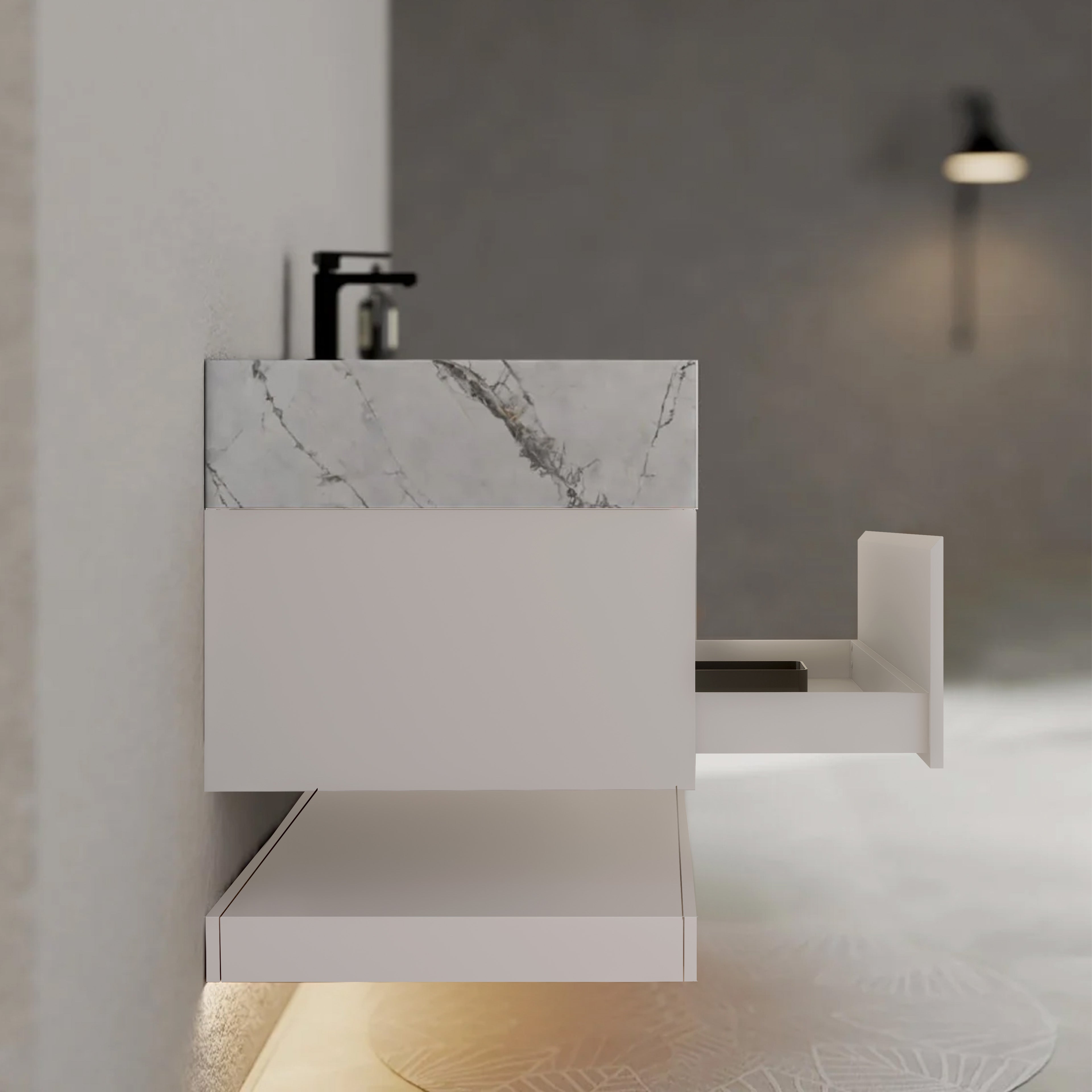 32" White Sintered Stone Top with Hotel-Style Floating Bathroom Vanity