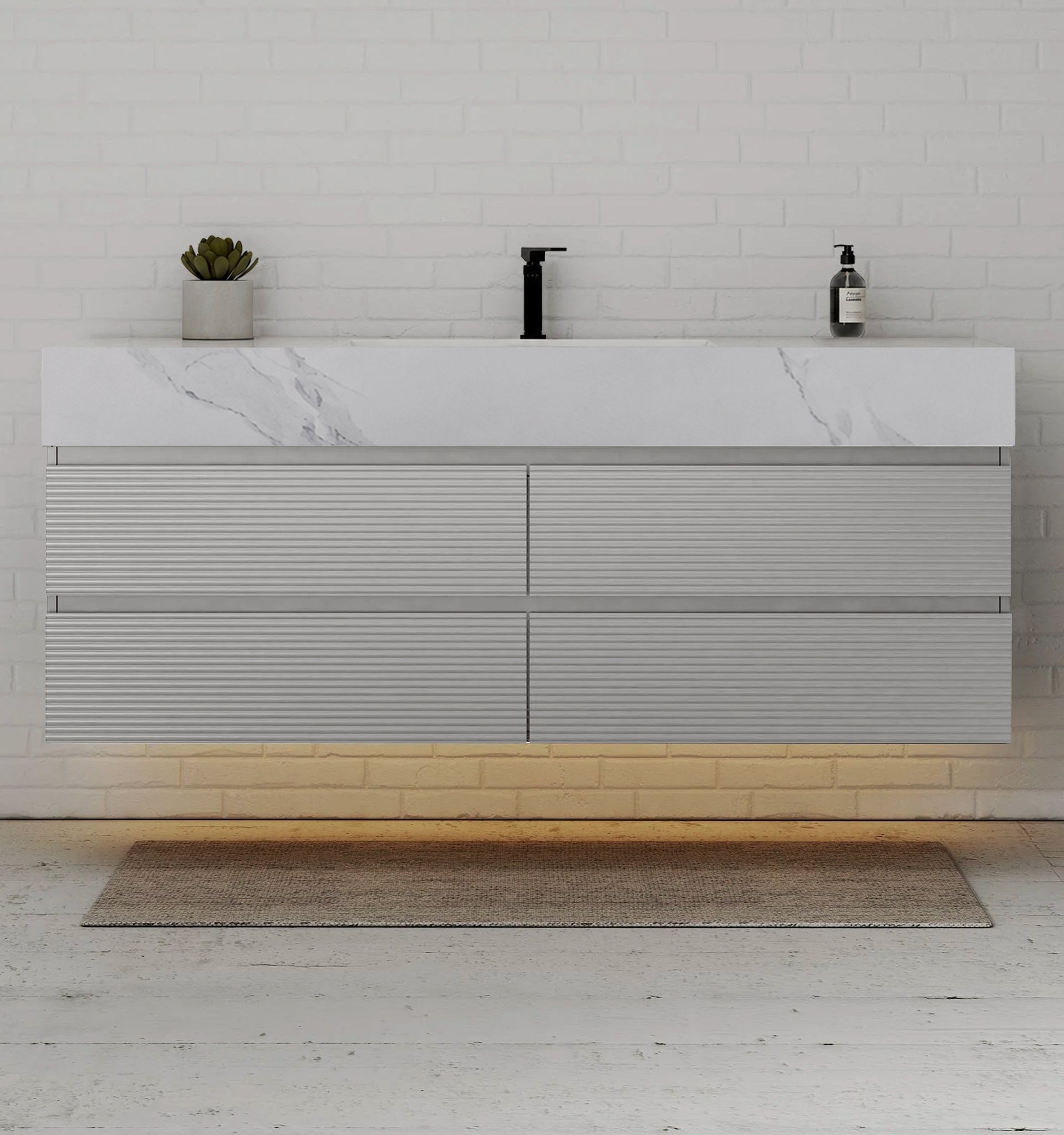 60” Light Grey Modern Floating Bathroom Vanity 4 Drawers– Single Basin
