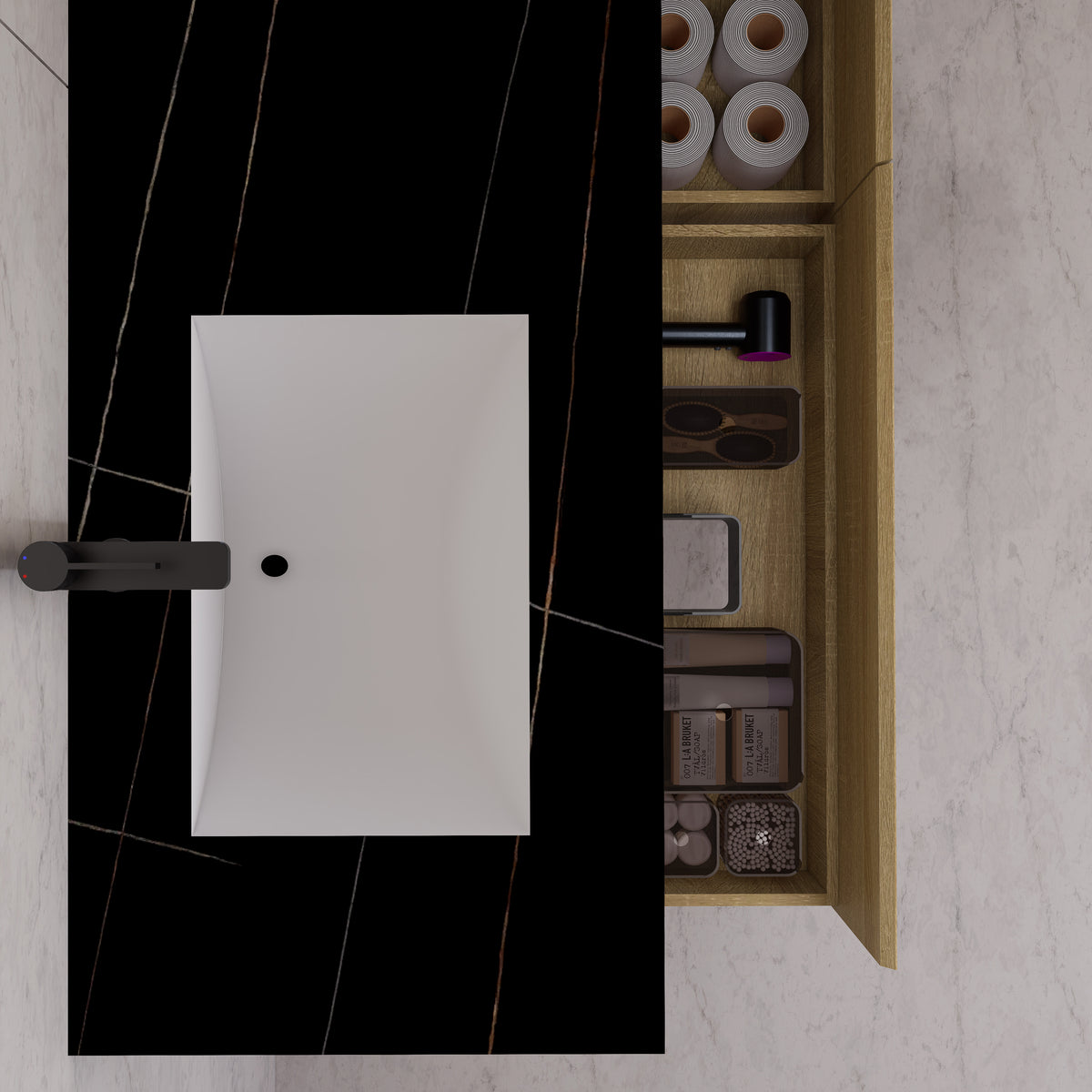 Tocador de baño flotante individual con cubierta de piedra de 60" / 71" de doble lavabo