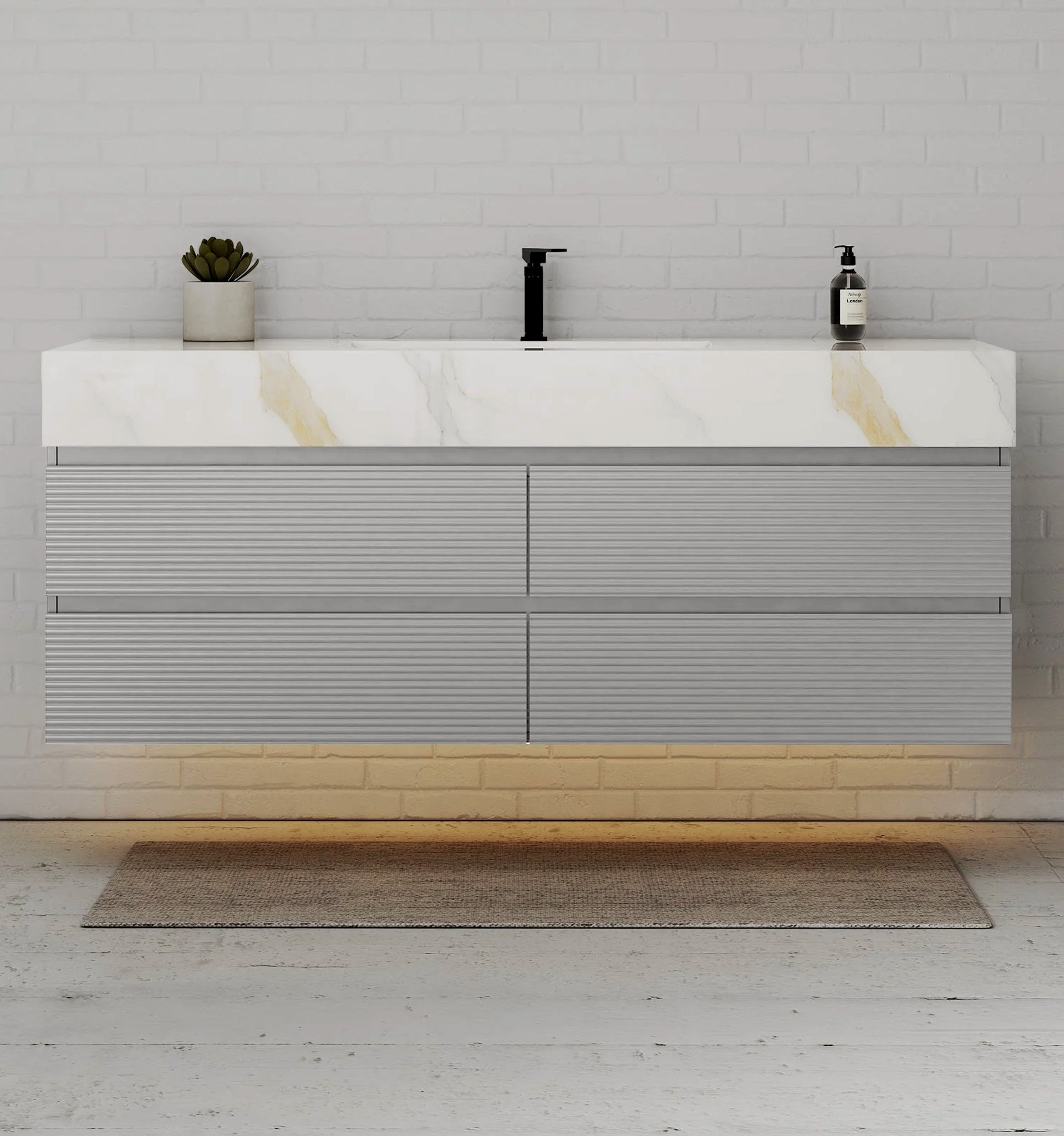 60” Light Grey Modern Floating Bathroom Vanity 4 Drawers– Single Basin