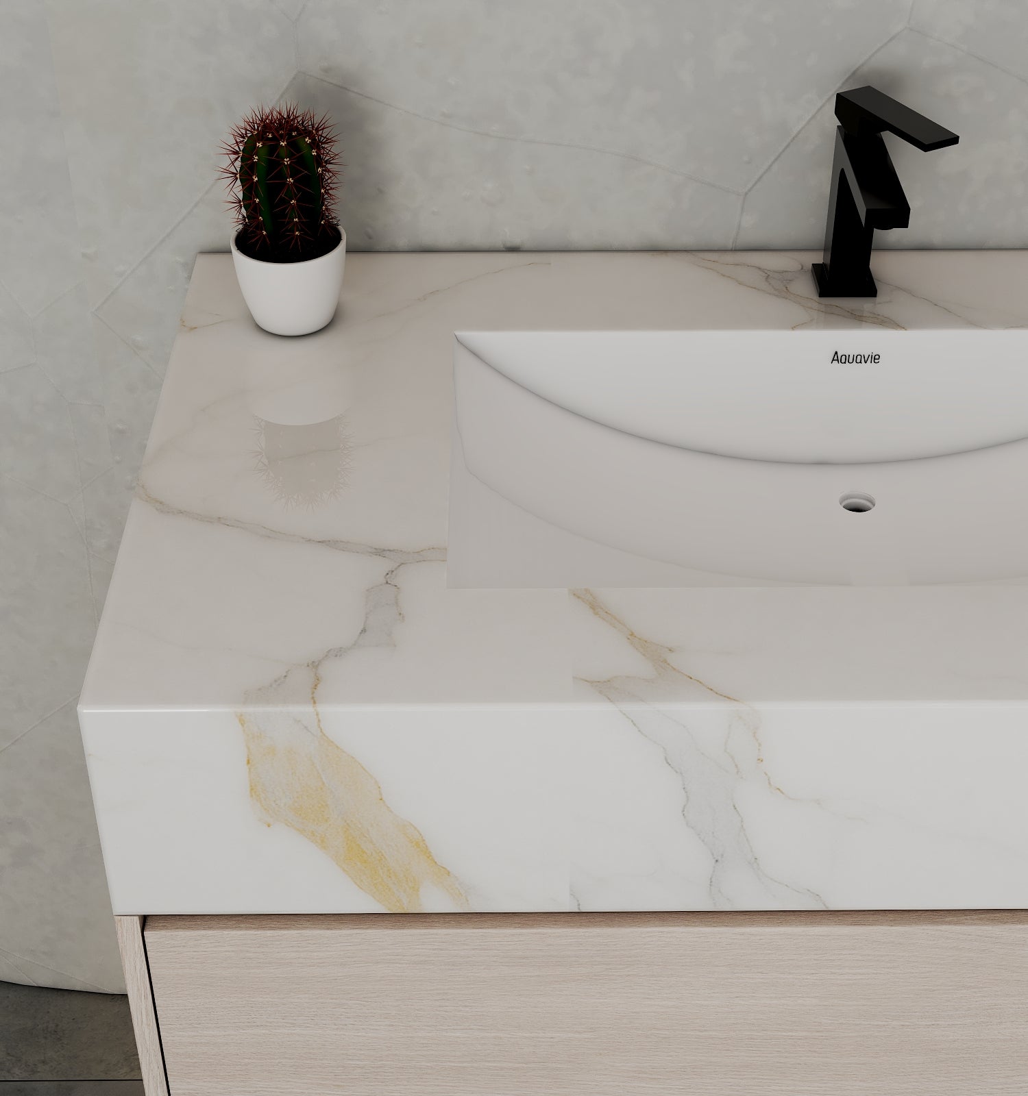 32", 36", 40" White Grey Oak Hotel-Style Floating Bathroom Vanity With Sintered Stone Top with