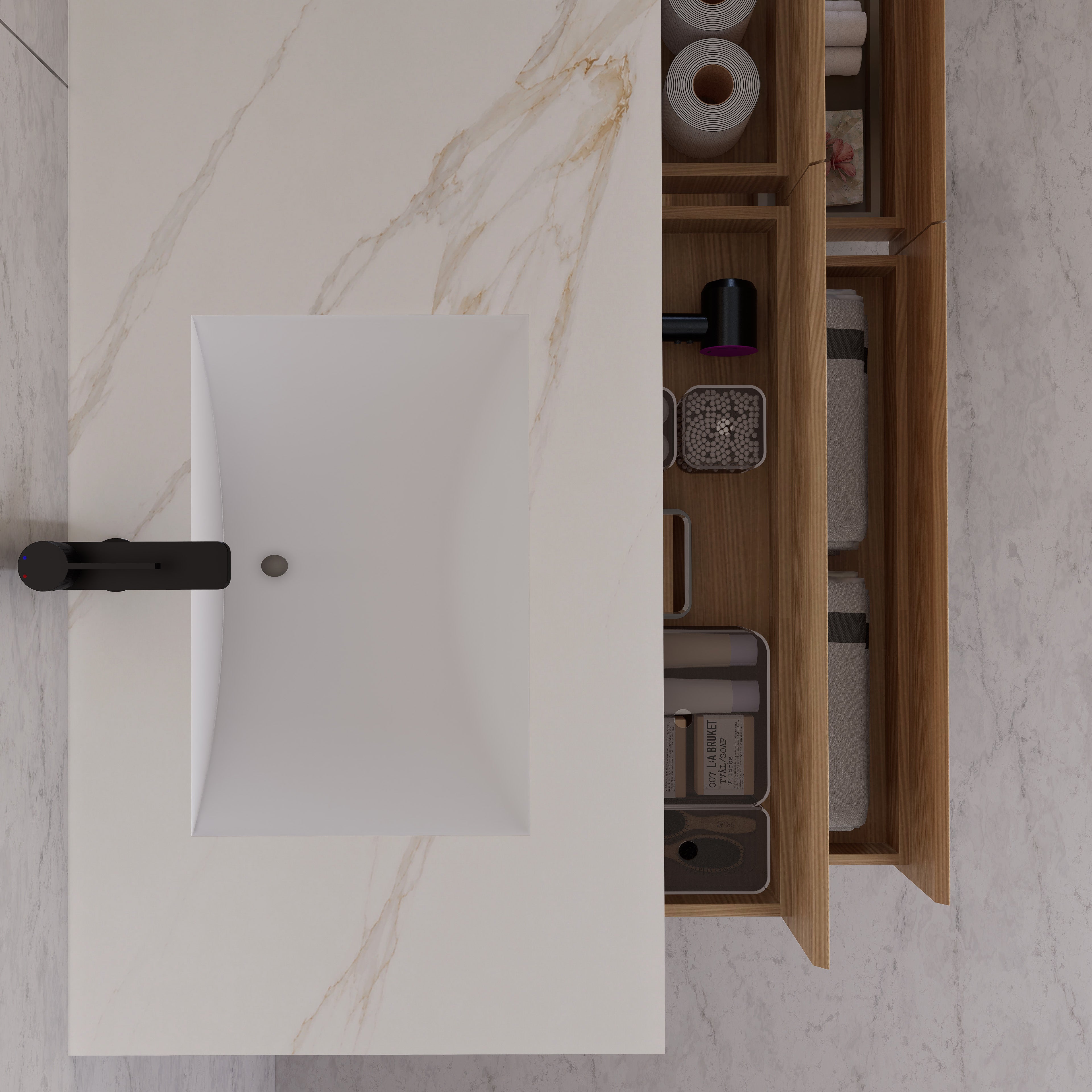 71"，60" Nature Oak Double Sink Sintered Stone Top with Floating Bathroom Vanity