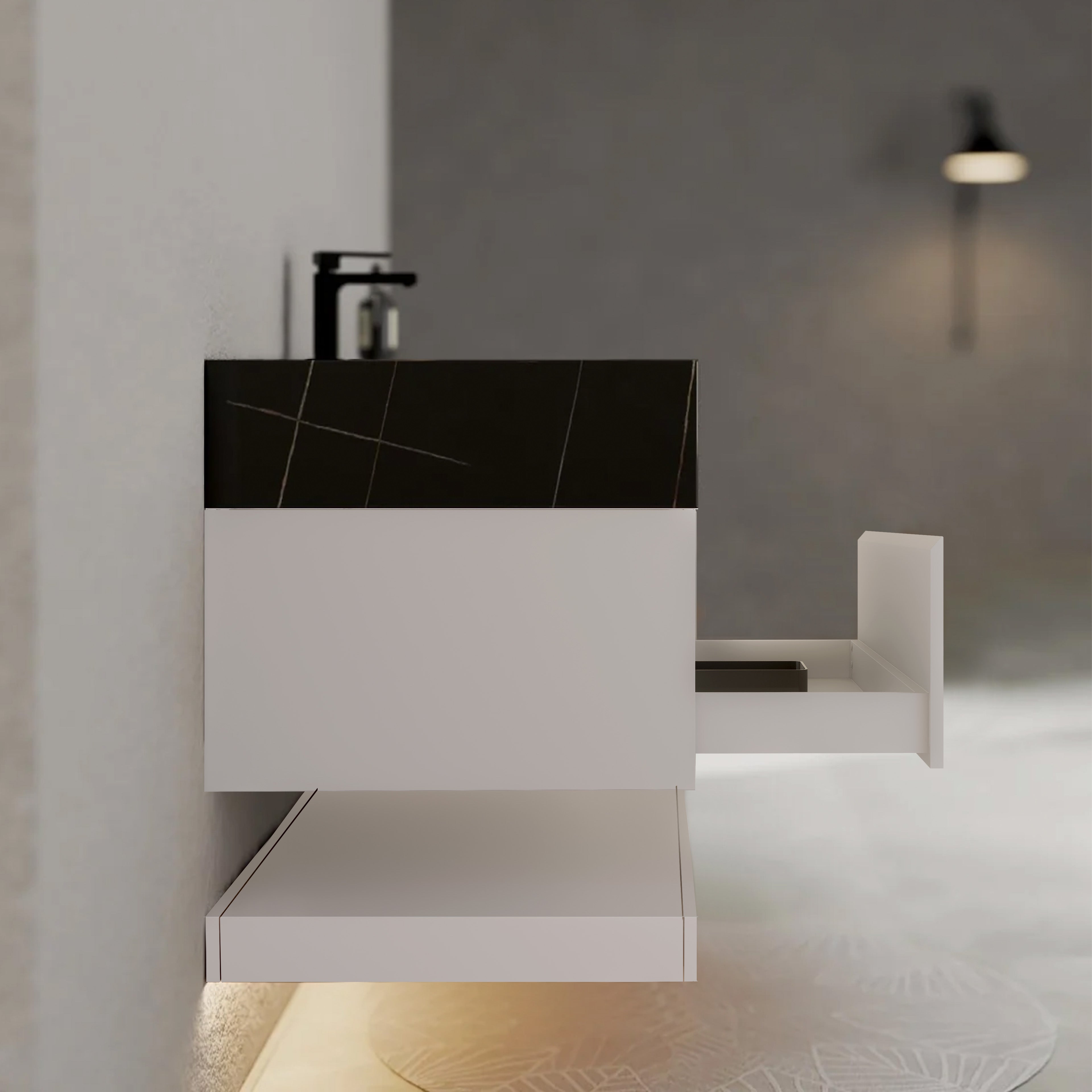 32" White Sintered Stone Top with Hotel-Style Floating Bathroom Vanity