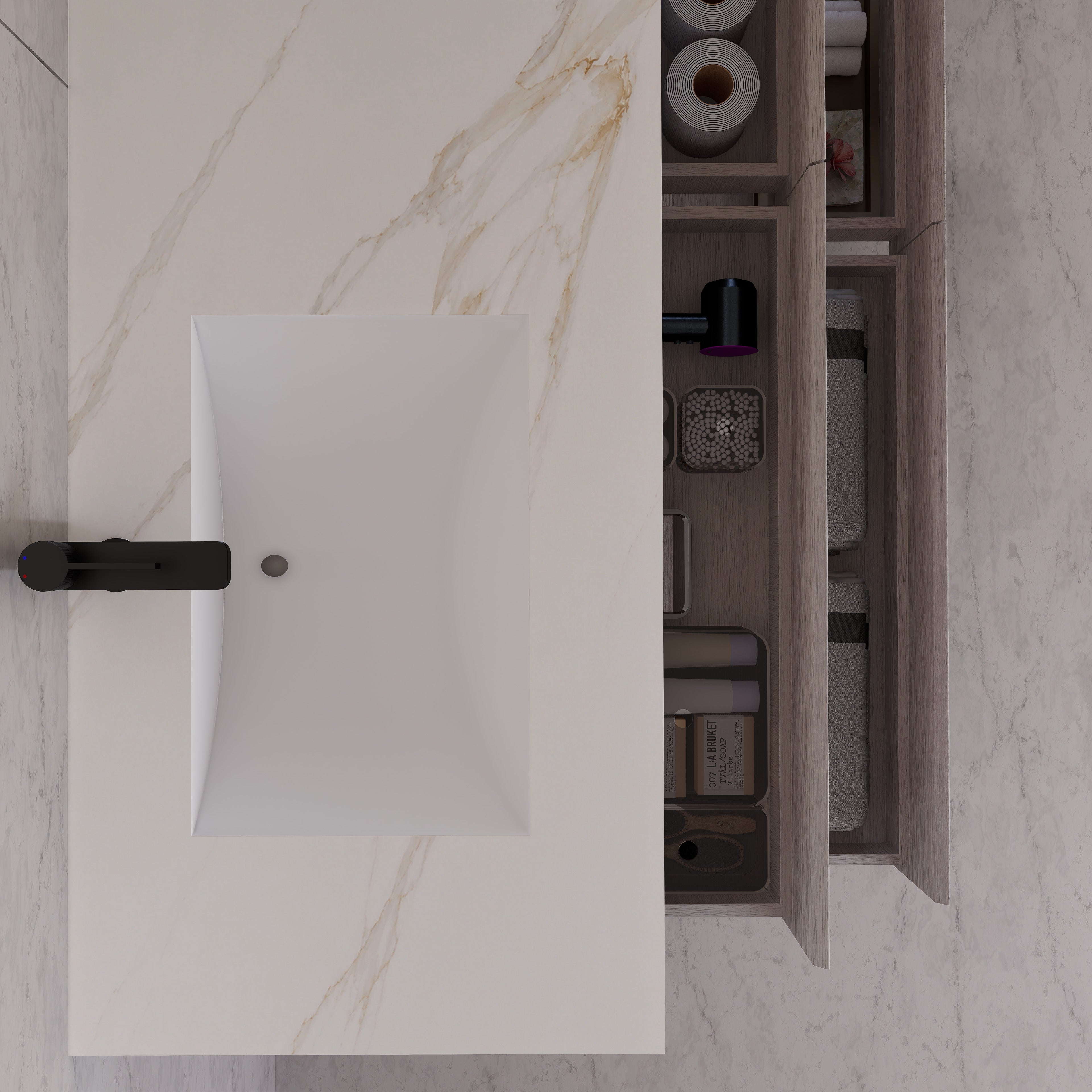 71"，60" White Grey Oak Double Sink Sintered Stone Top with Floating Bathroom Vanity