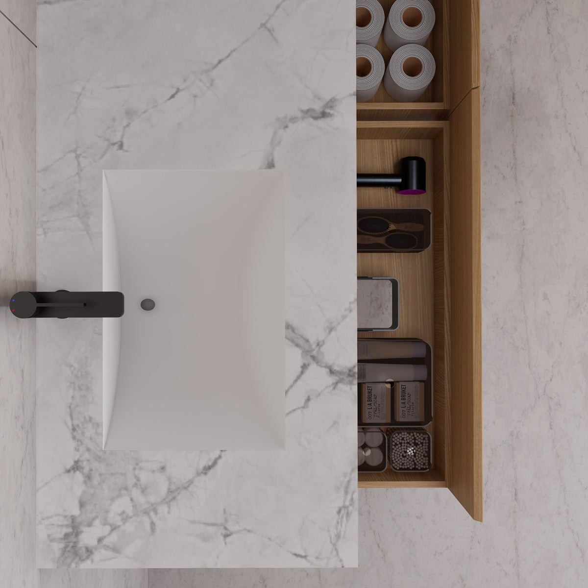 Meuble-lavabo flottant simple de 60 po / 71 po avec dessus en pierre et vasque double