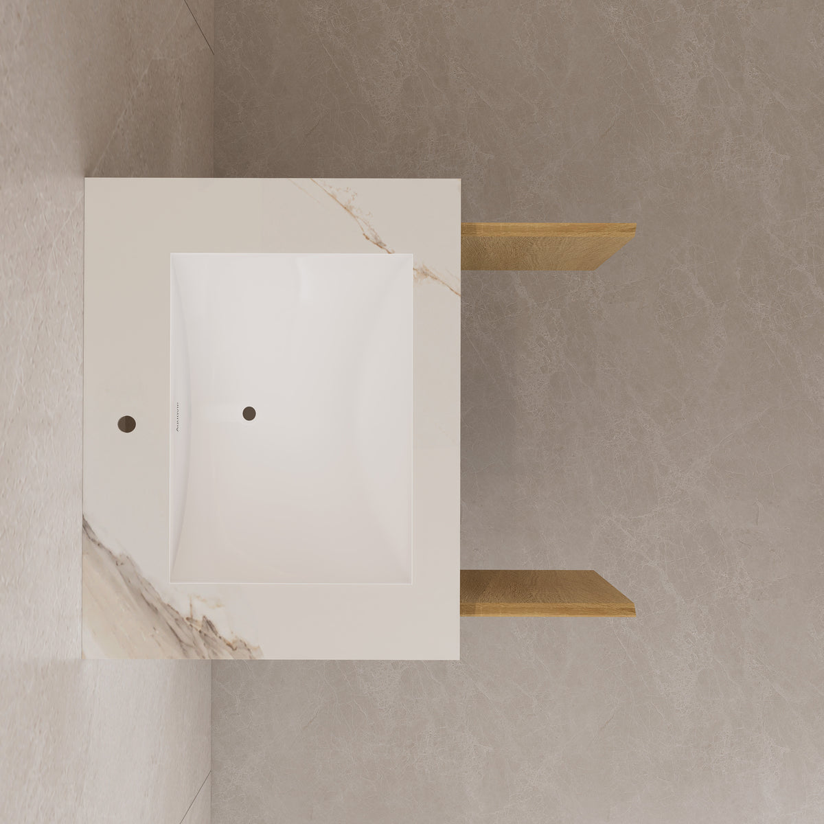 24" Floating Bathroom Vanity — Sintered Stone Top with Seamless Ceramic Sink, Oak & White