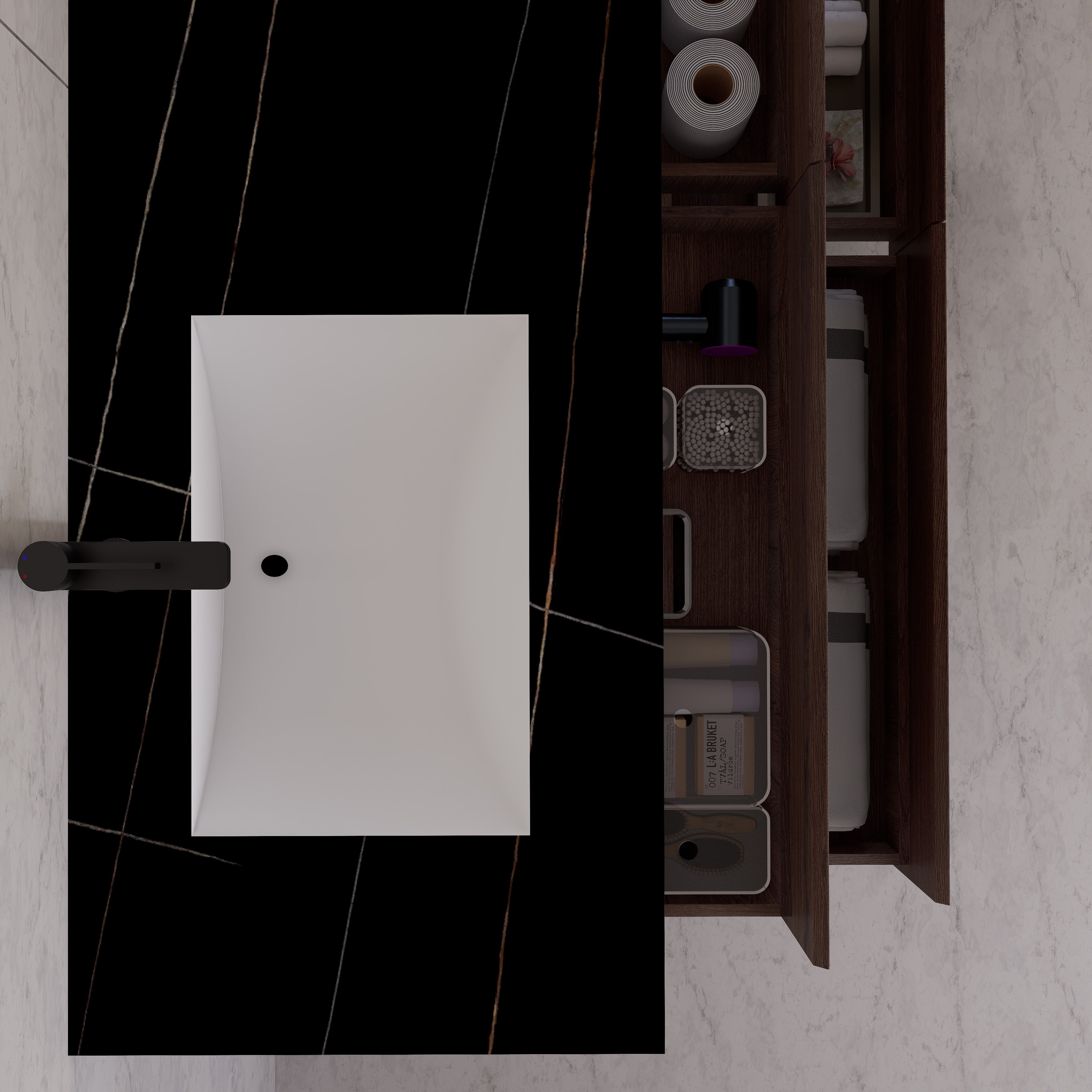 71"，60" Walnut Double Sink Sintered Stone Top with Elegant Floating Bathroom Vanity