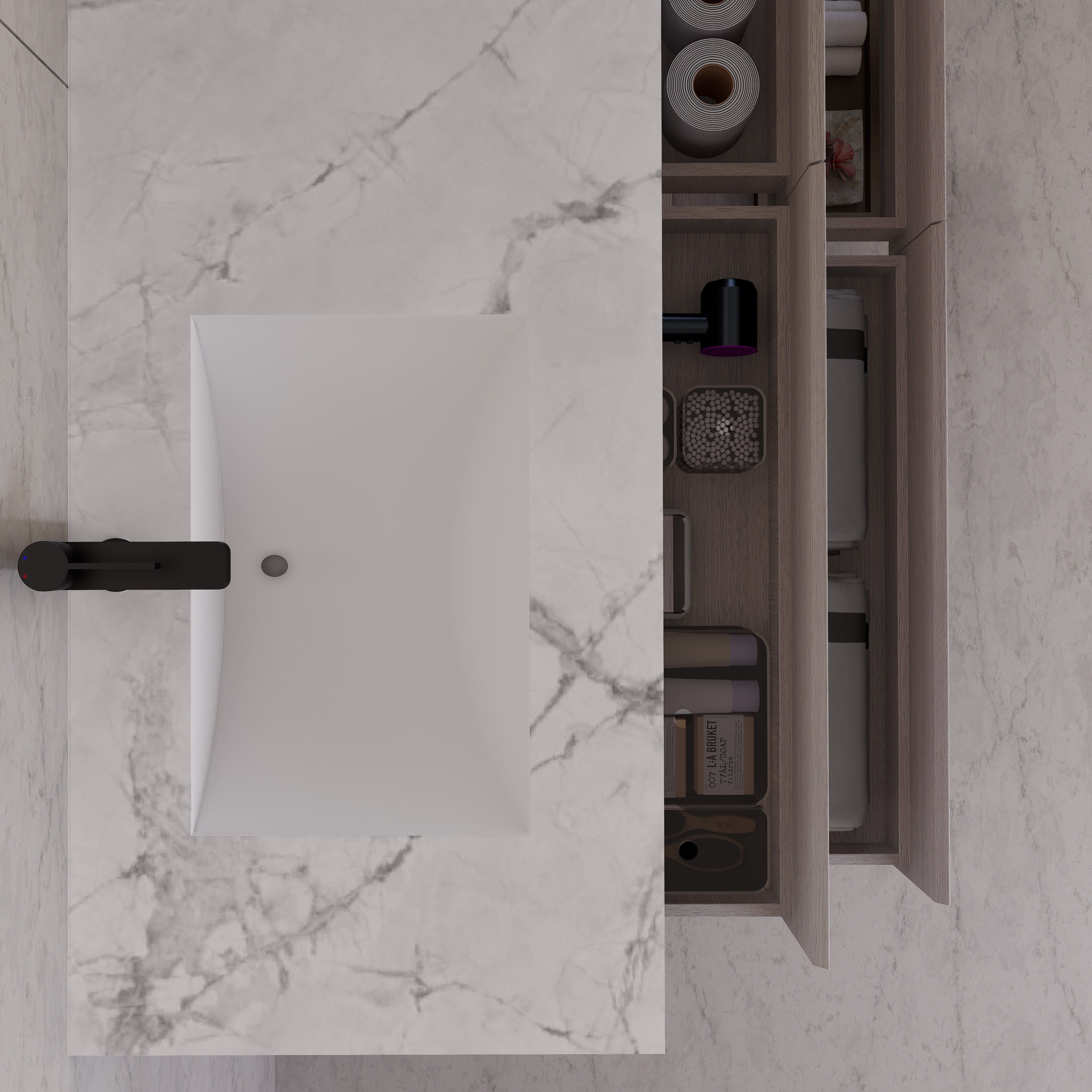 71"，60" White Grey Oak Double Sink Sintered Stone Top with Floating Bathroom Vanity