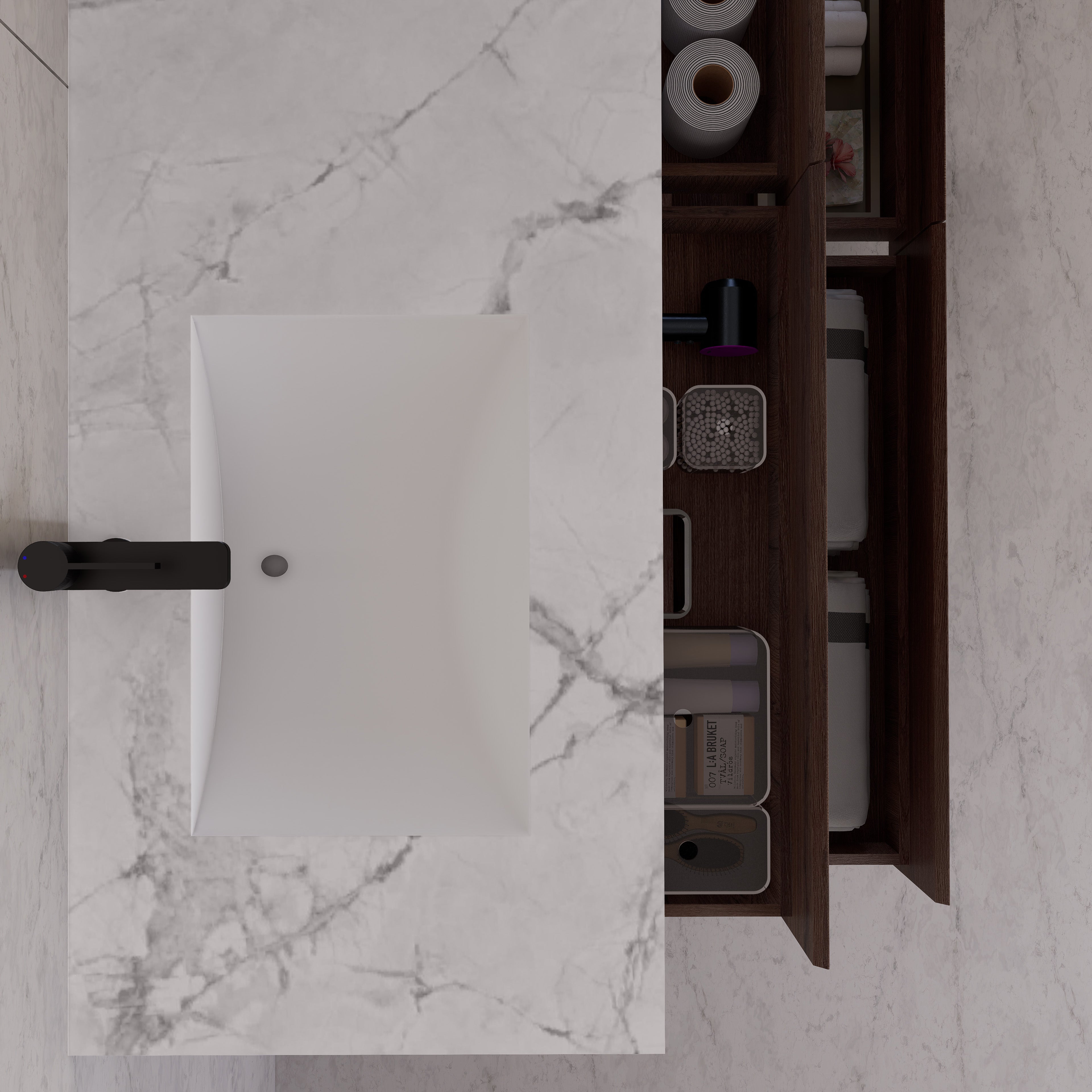 71"，60" Walnut Double Sink Sintered Stone Top with Elegant Floating Bathroom Vanity