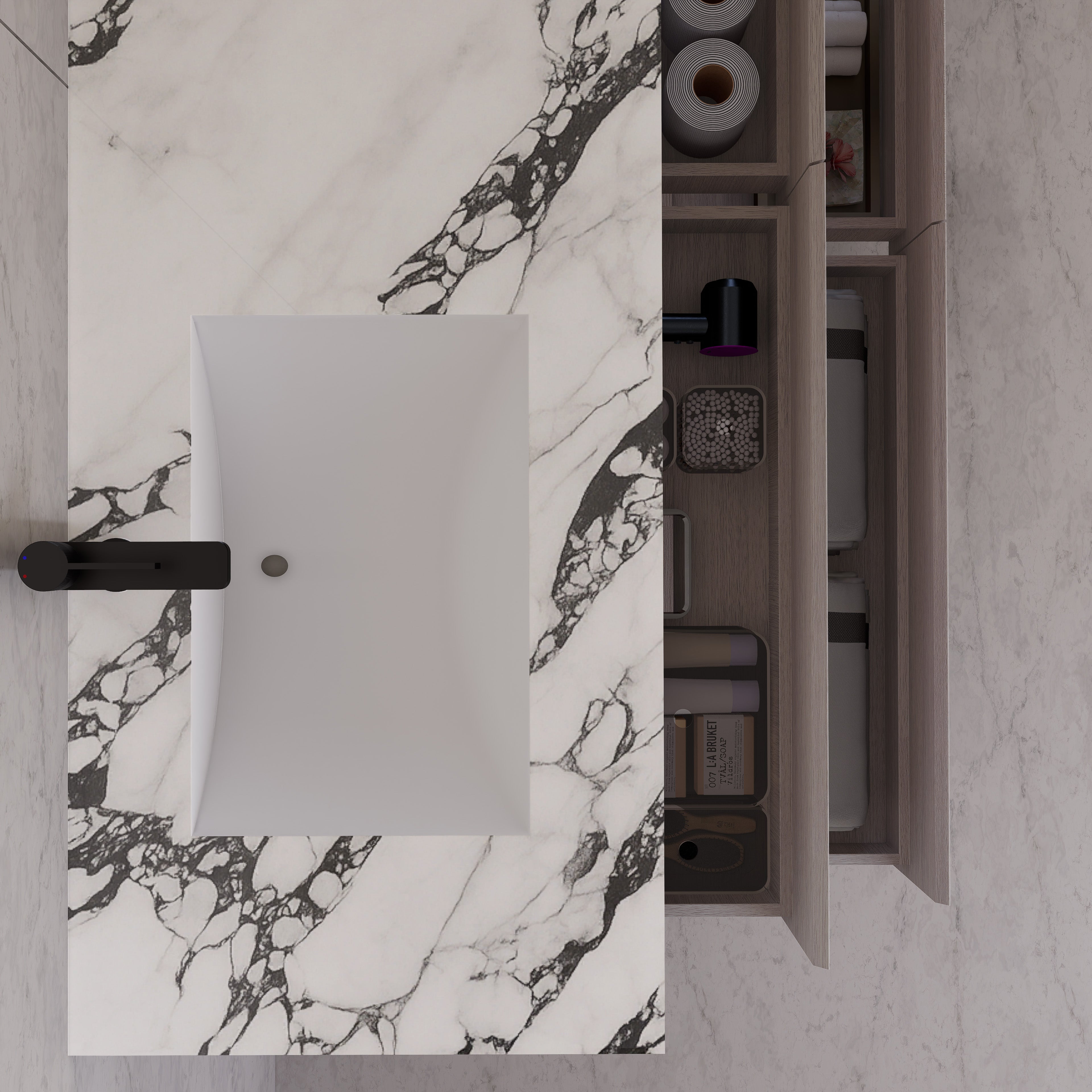 71"，60" White Grey Oak Double Sink Sintered Stone Top with Floating Bathroom Vanity