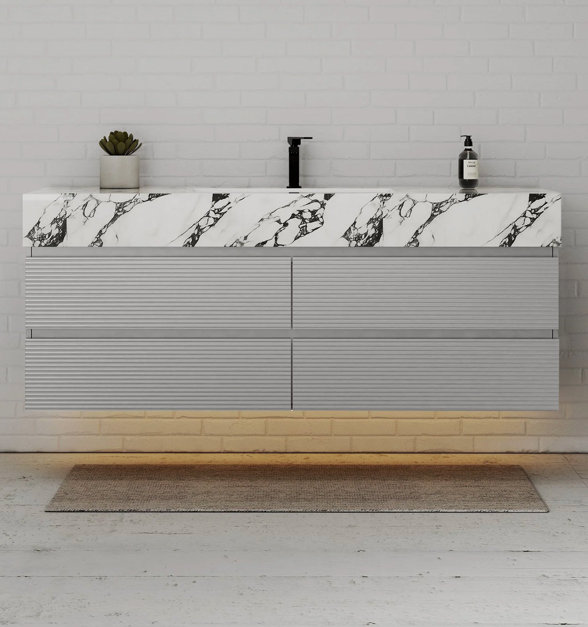 60” Light Grey Modern Floating Bathroom Vanity 4 Drawers– Single Basin