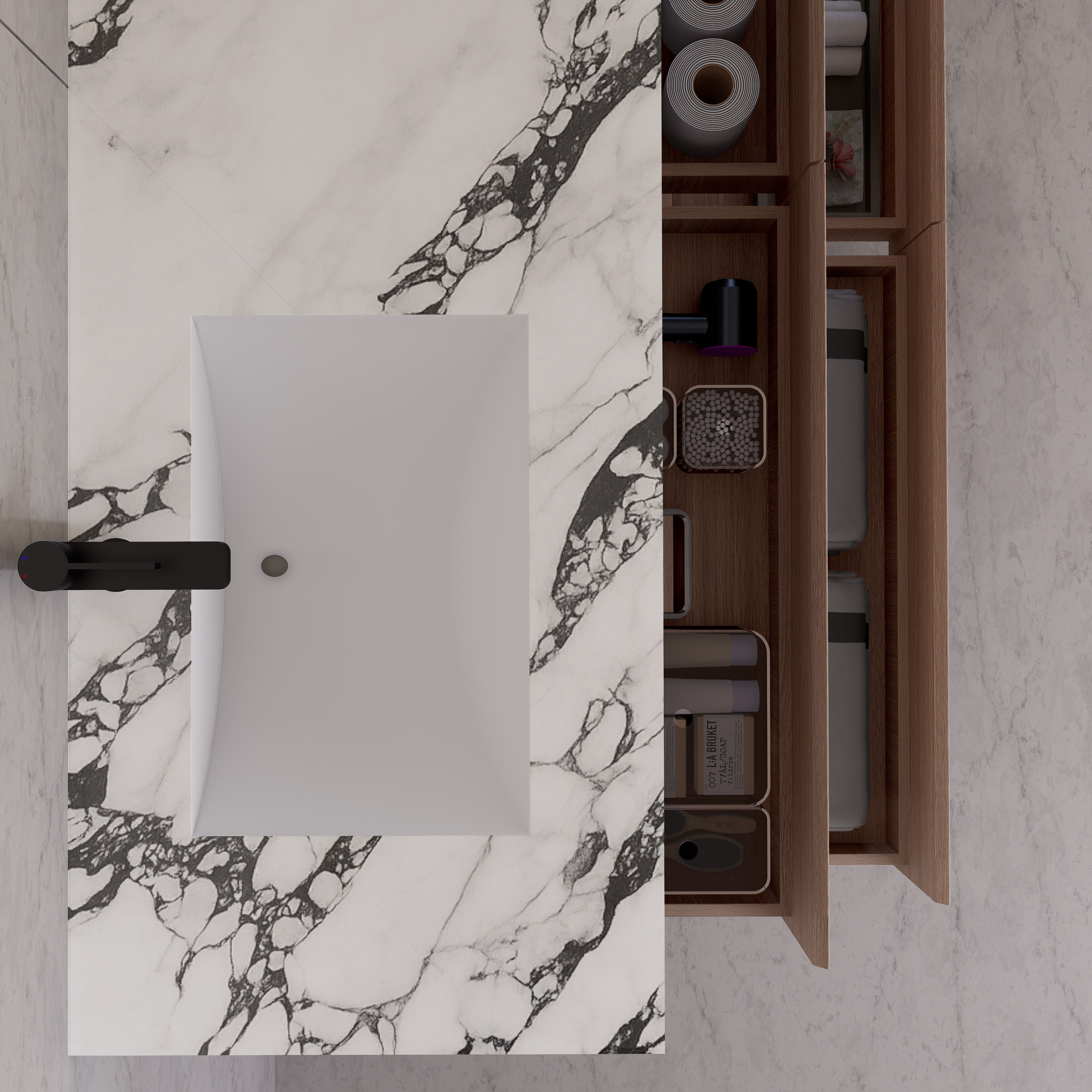 71"，60" Smoked Oak Double Sink Sintered Stone Top with Floating Bathroom Vanity